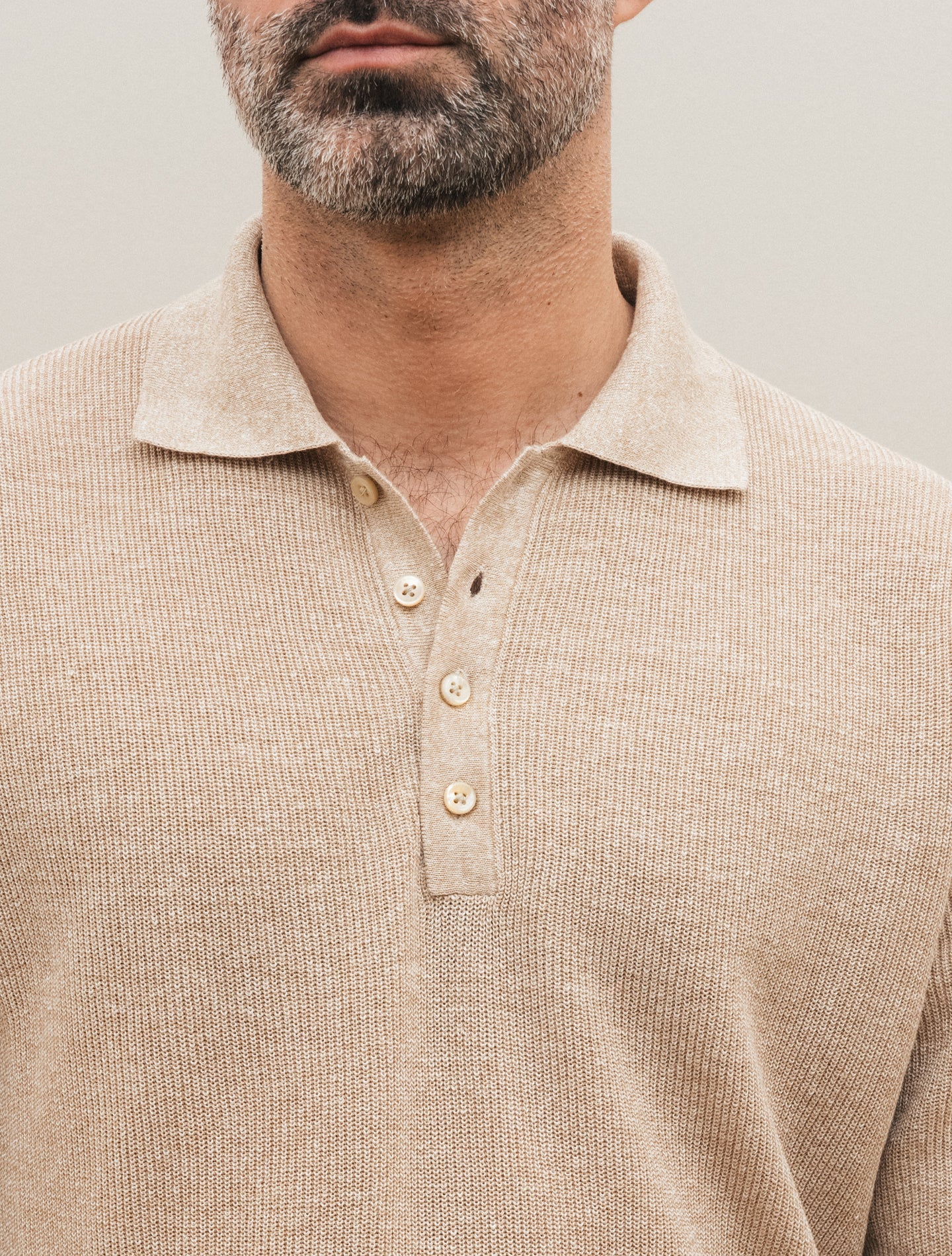 Rib - Knitted Polo Shirt Short Sleeve Natural Fioroni Polo shirts 48