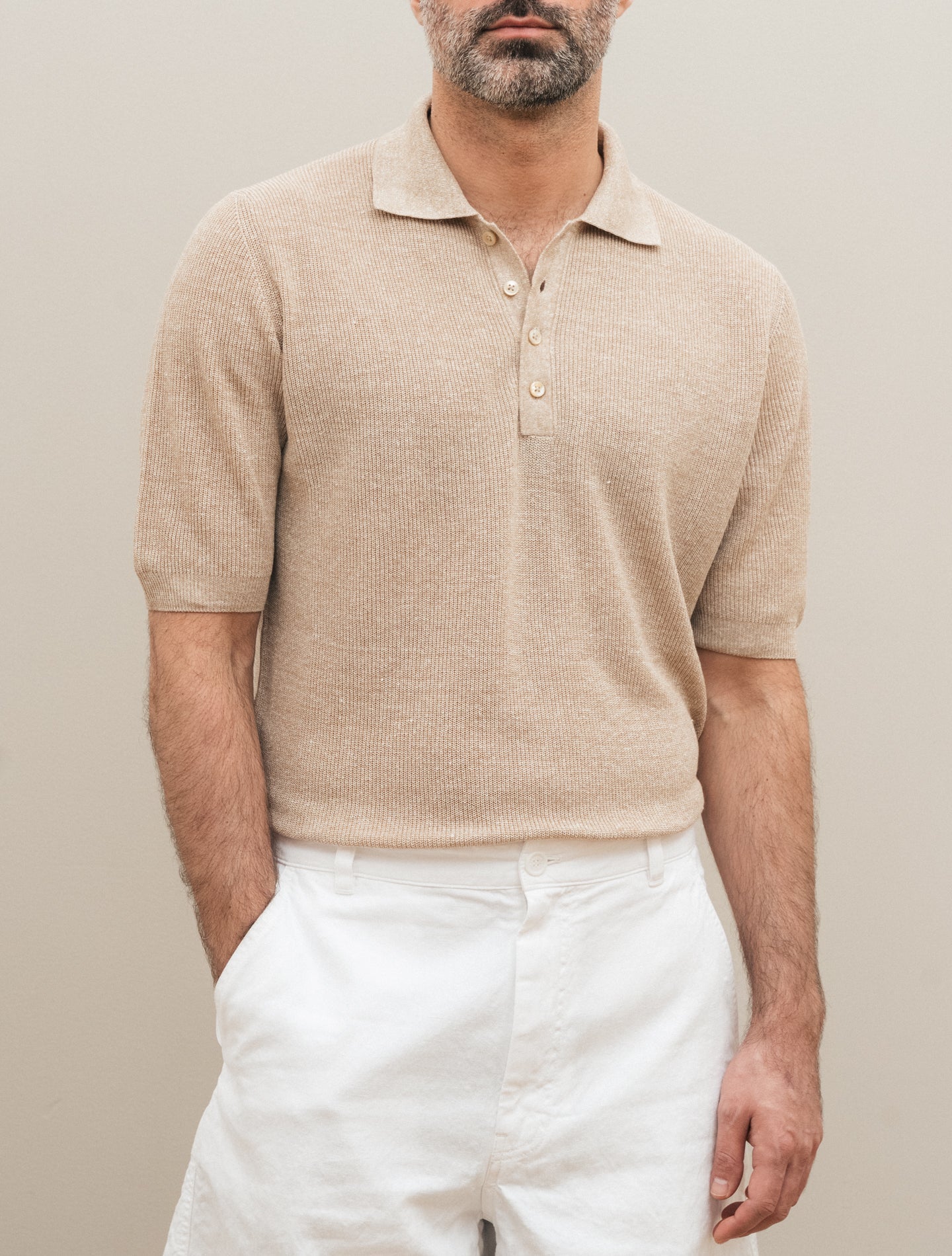 Rib - Knitted Polo Shirt Short Sleeve Natural Fioroni Polo shirts 48