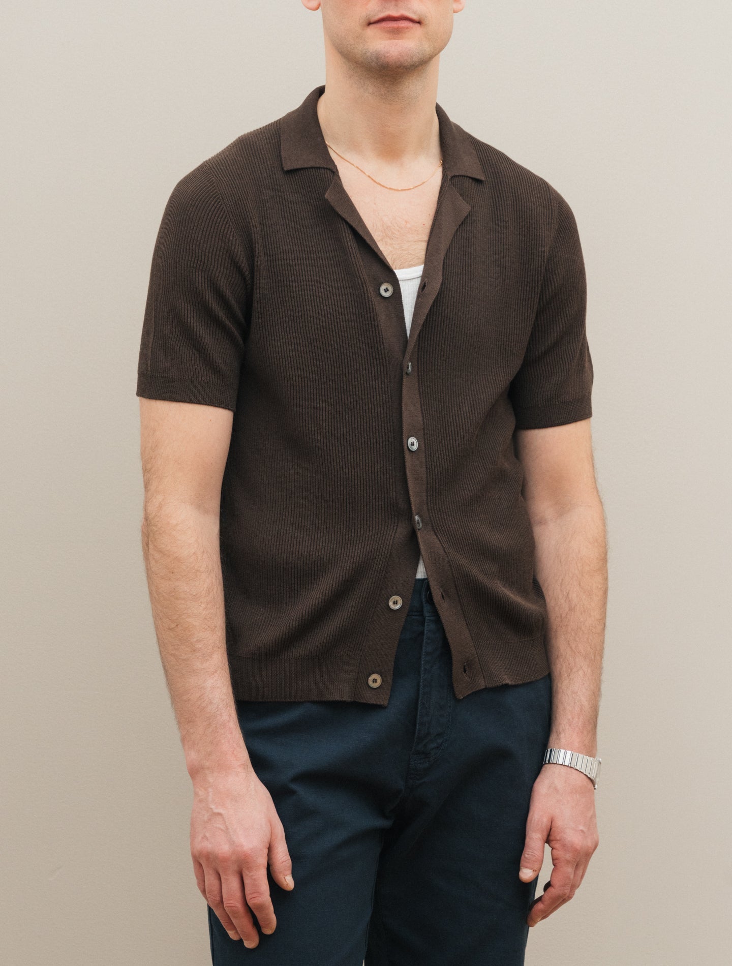 Rib - Knitted Short Sleeve Shirt Brown Gabucci Polo shirts 48