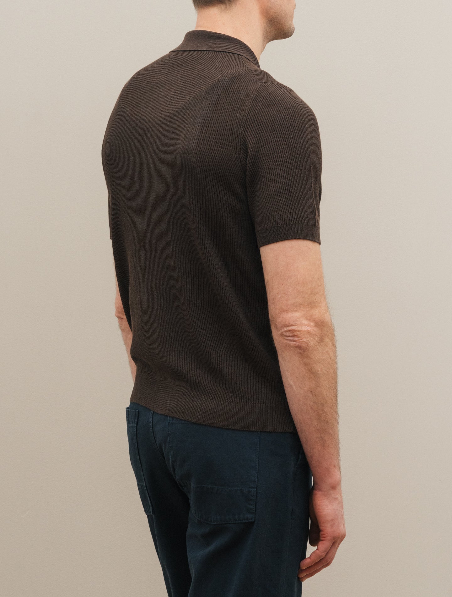 Rib - Knitted Short Sleeve Shirt Brown Gabucci Polo shirts 48