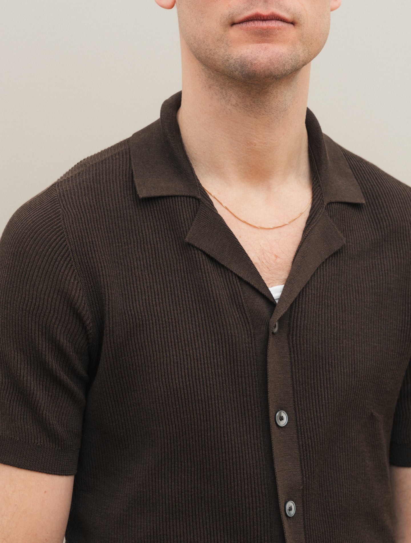 Rib - Knitted Short Sleeve Shirt Brown Gabucci Polo shirts 48