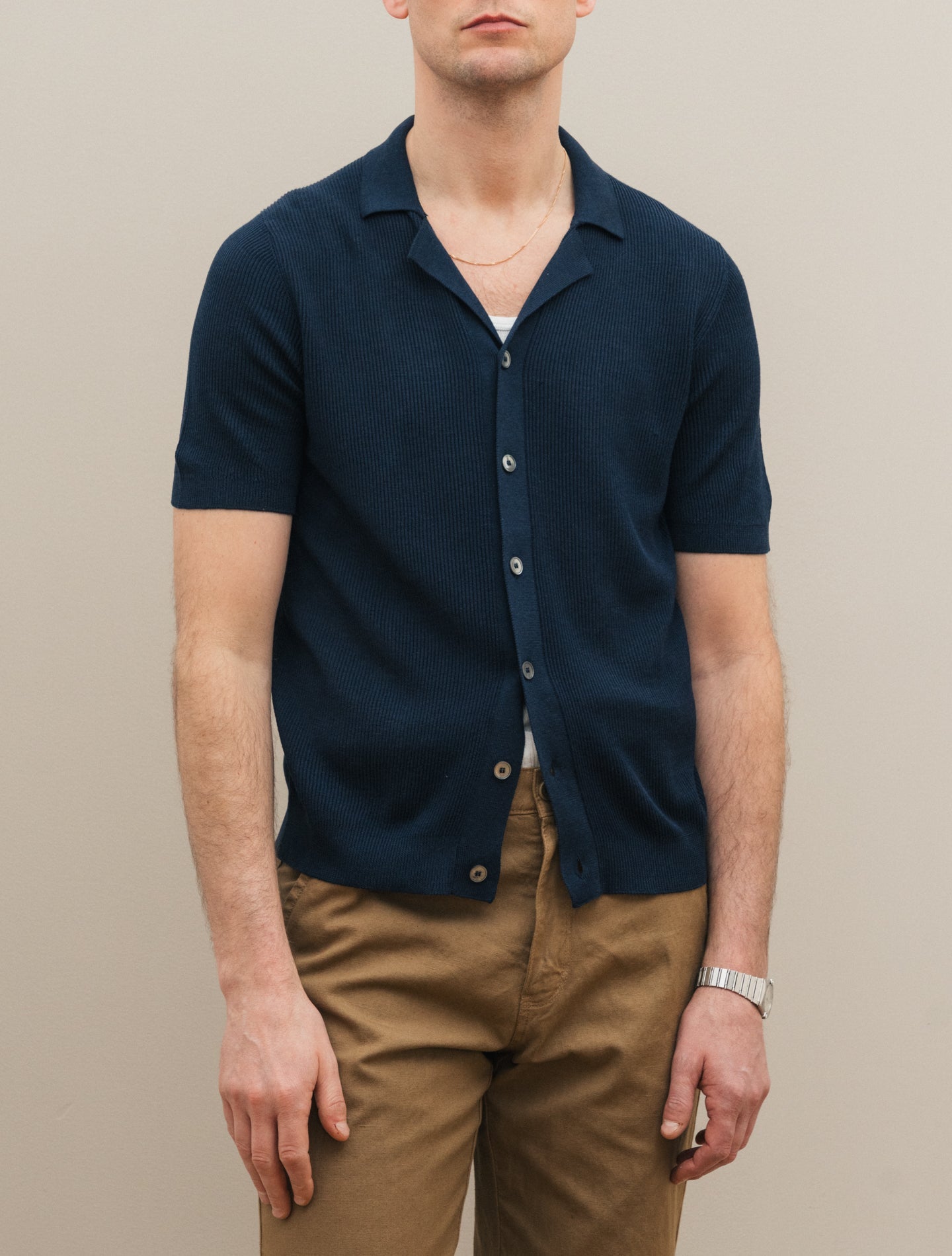 Rib - Knitted Short Sleeve Shirt Navy Gabucci Polo shirts 48