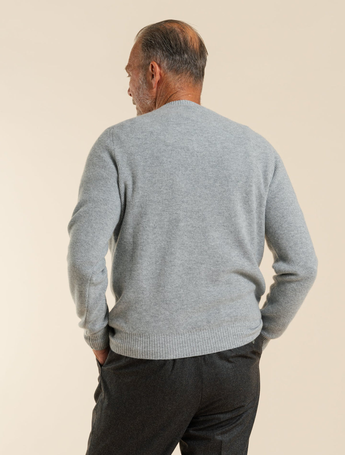Ribb-Knit Baby Cashmere Crewneck Grey Fioroni Knitwear 48