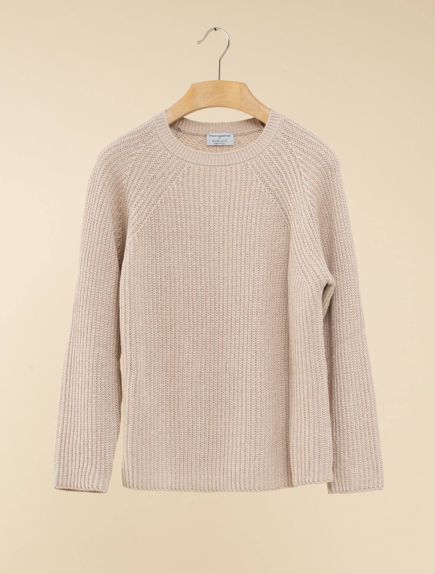 Ribb Knit Cotton Cashmere Crewneck Beige Morgano Knitwear IT 40