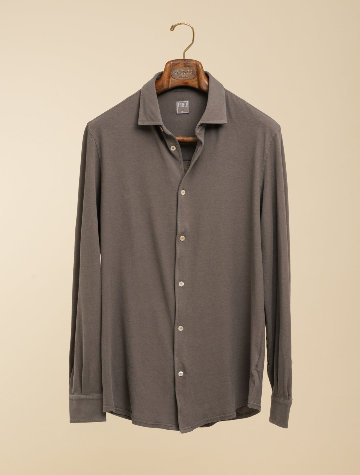 Robert Pique Long Sleeve Shirt Taupe Fedeli Polo shirts 48