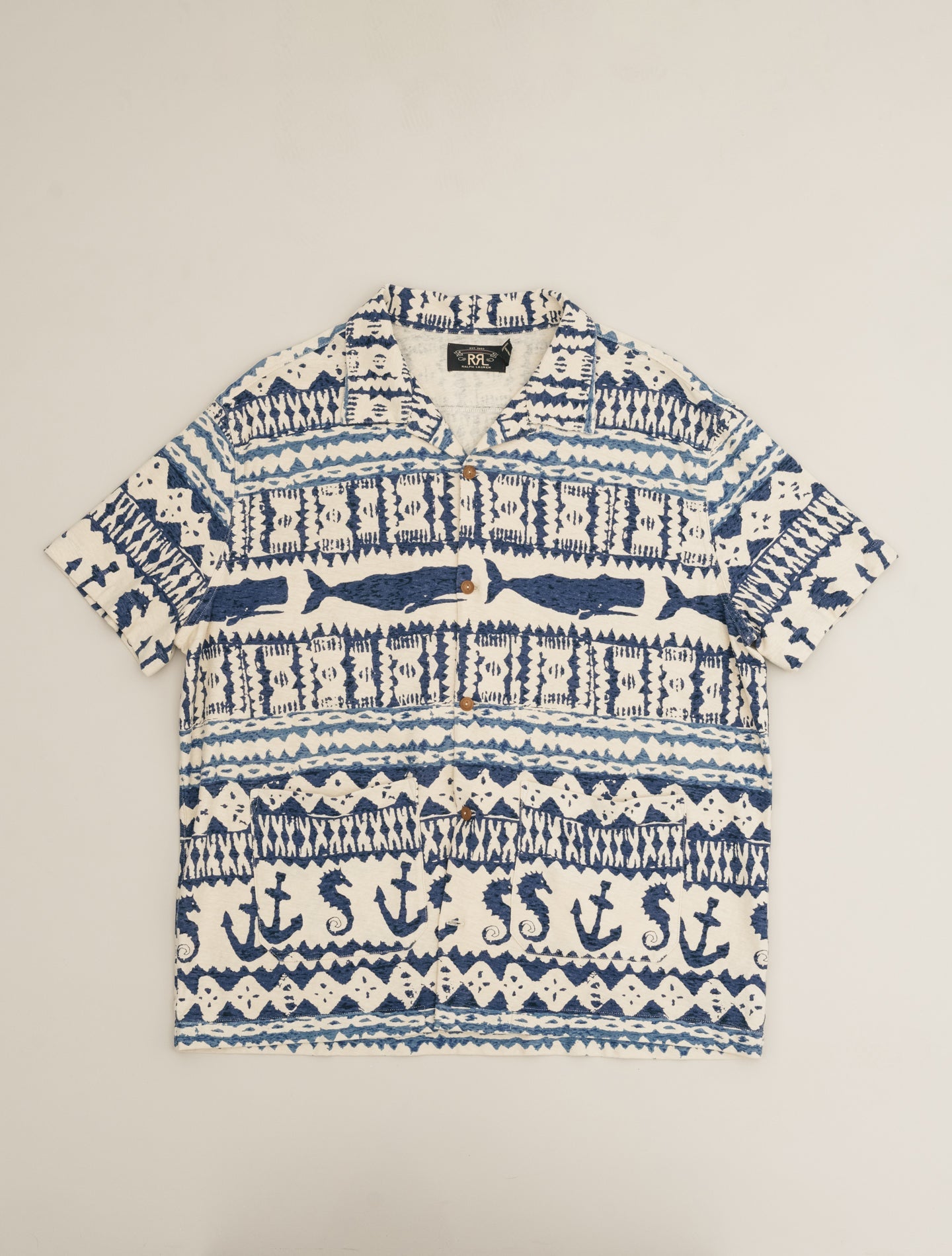 Ryan Nautical - Print Jersey Camp Short Sleeve Shirt Cream RRL Shirts M