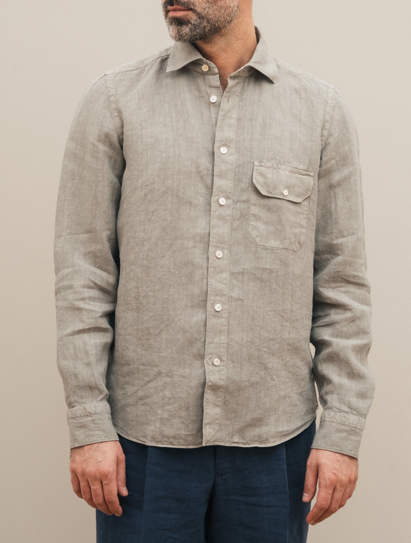 Salina Relaxed Heavy Linen Shirt Beige Finamore Shirts S