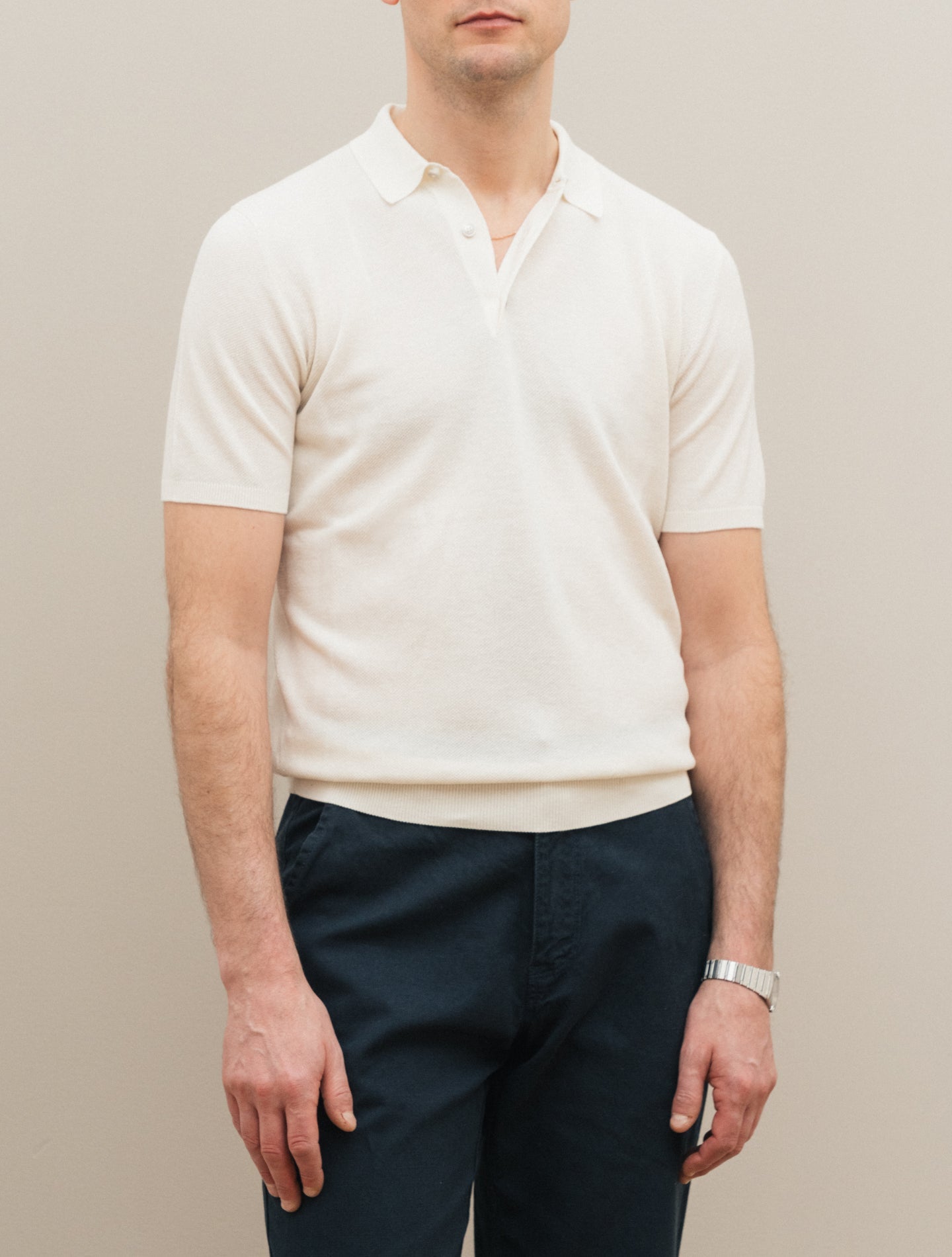 Silk Cotton Pike Polo Shirt Short Sleeve Off White Gabucci Polo shirts 48