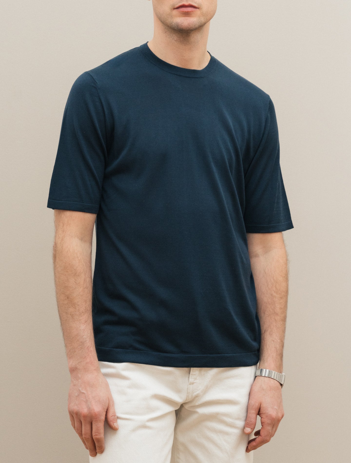 Silk Knitted T-shirt Navy Morgano T-shirts 46