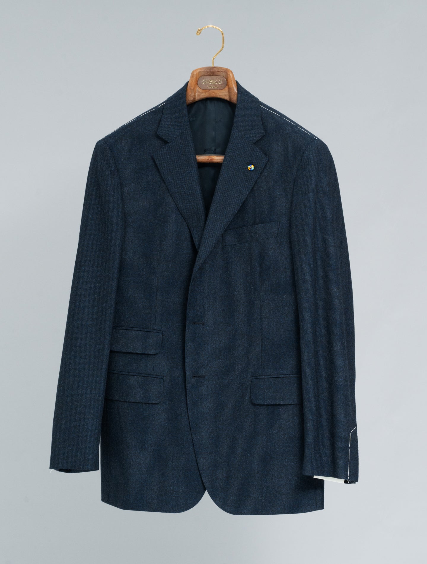Singel Breasted s130 Wool Microcheck Suit Navy Belvest Suits 48
