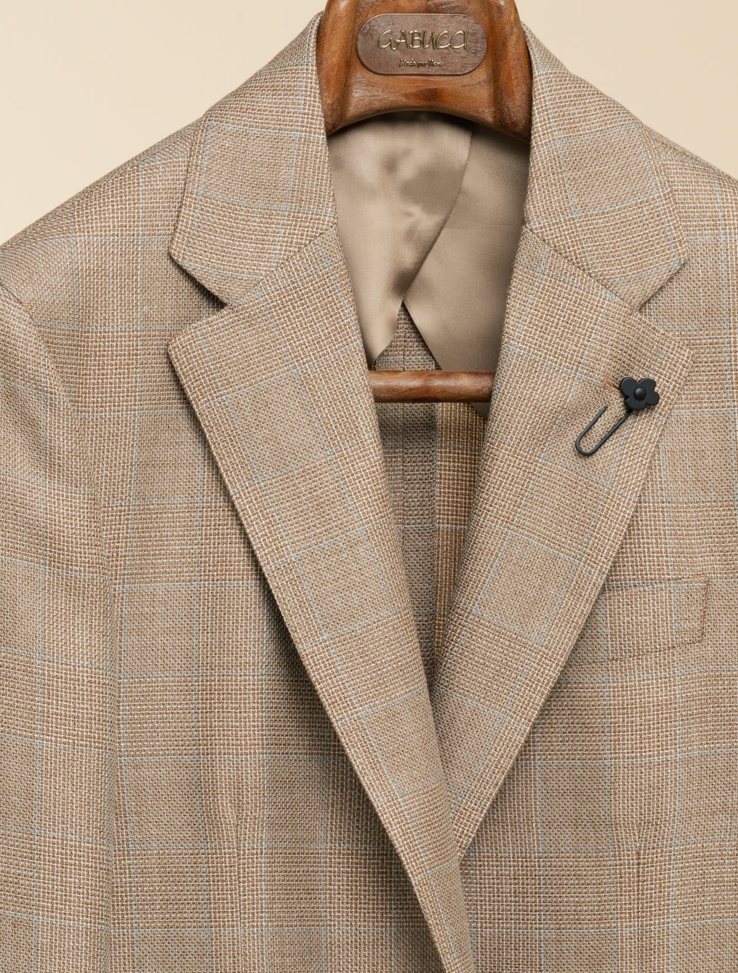 Single Breasted Checked Wool Silk Linen Jacket Beige Lardini Jackets 48
