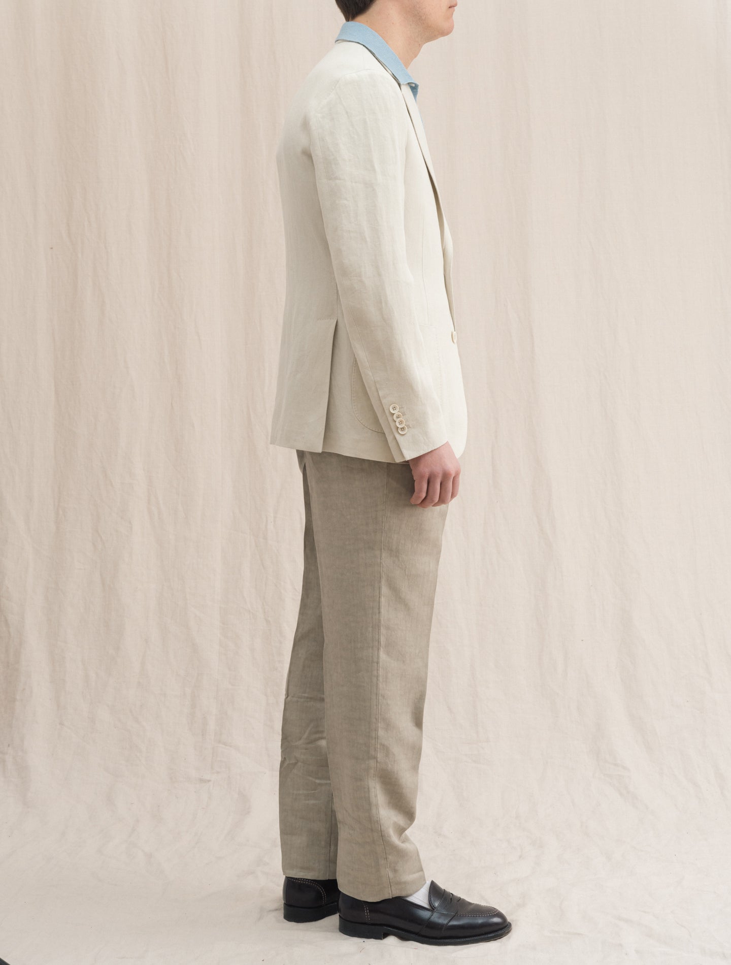 Single Breasted Heavy Linen Jacket Cream Lardini Jackets 48