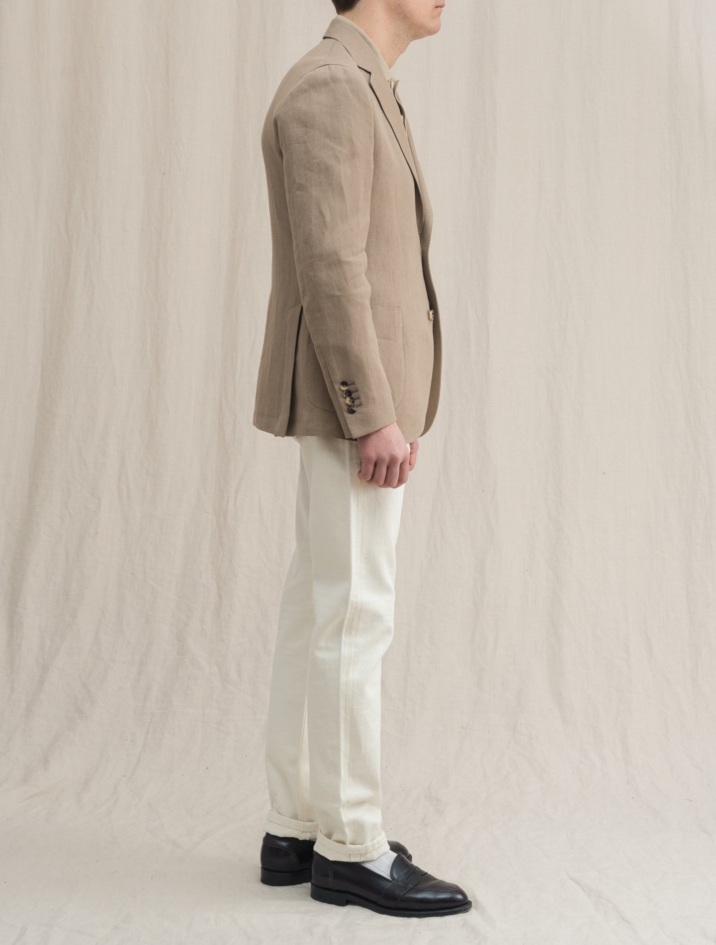 Single Breasted Heavy Linen Jacket Tan Lardini Jackets 48