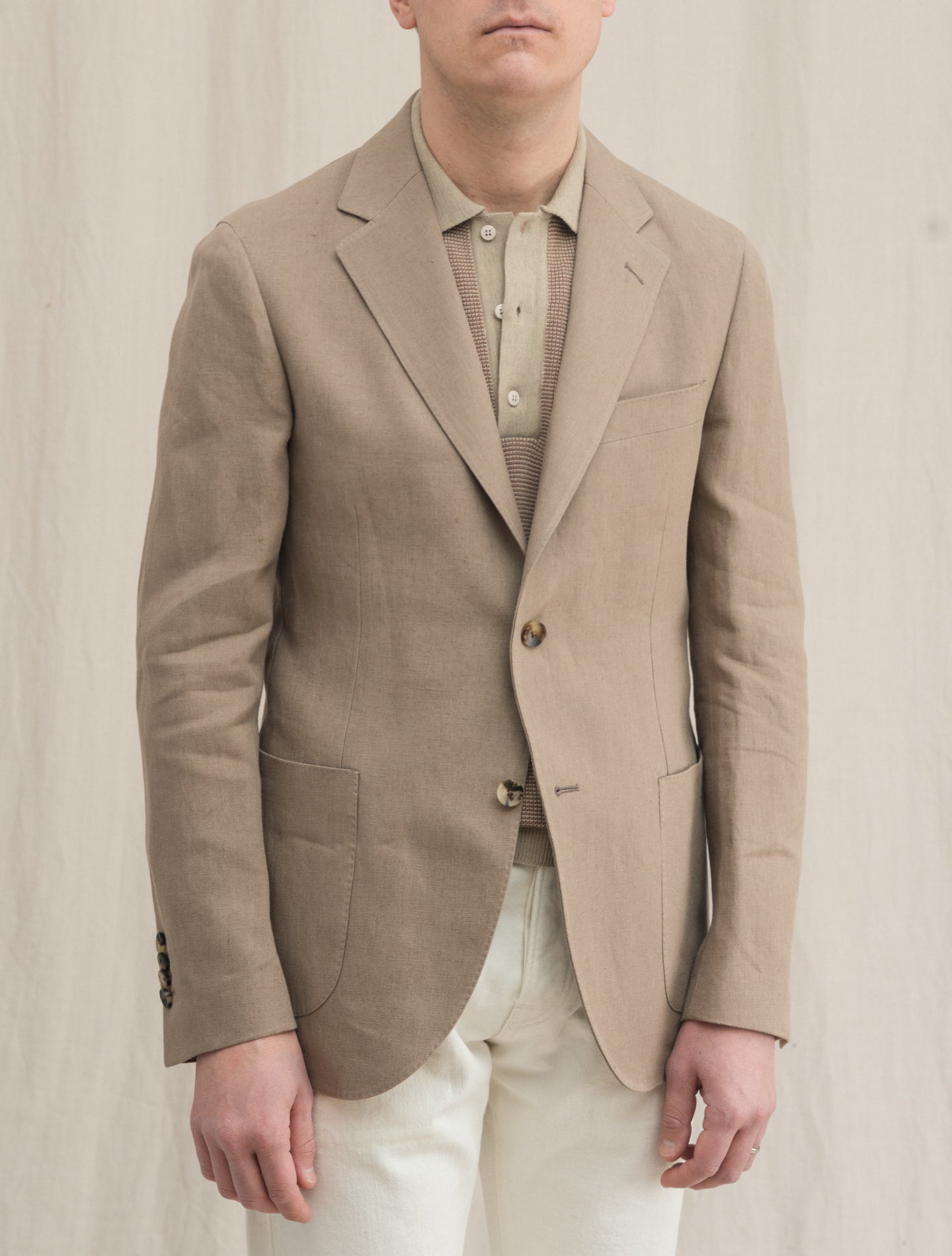 Single Breasted Heavy Linen Jacket Tan Lardini Jackets 48