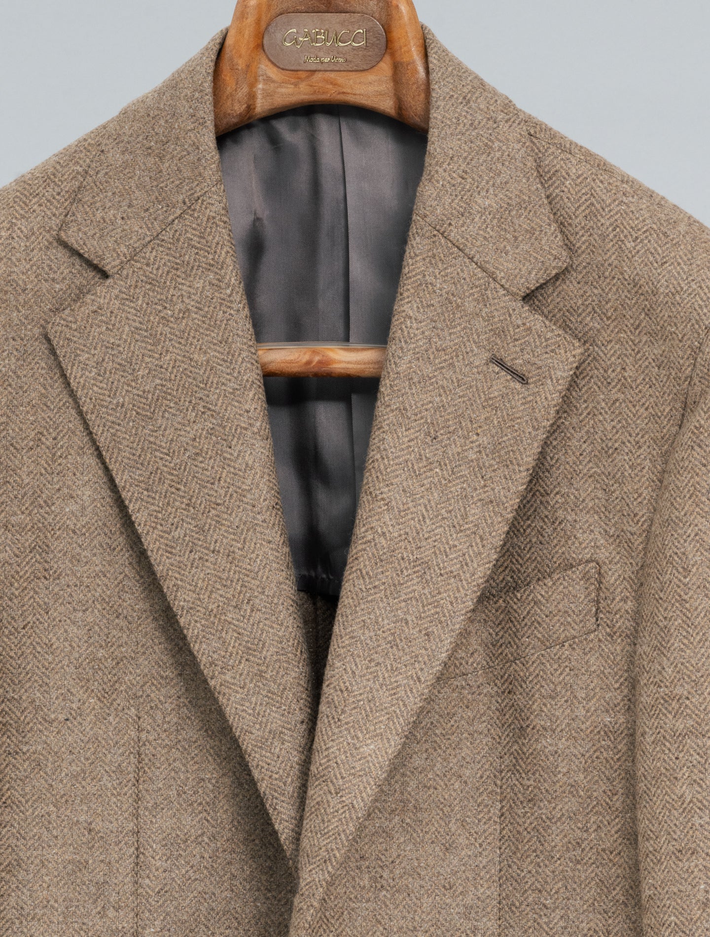 Single Breasted Herringbone Wool Cashmere Jacket Beige Caruso Jackets 48
