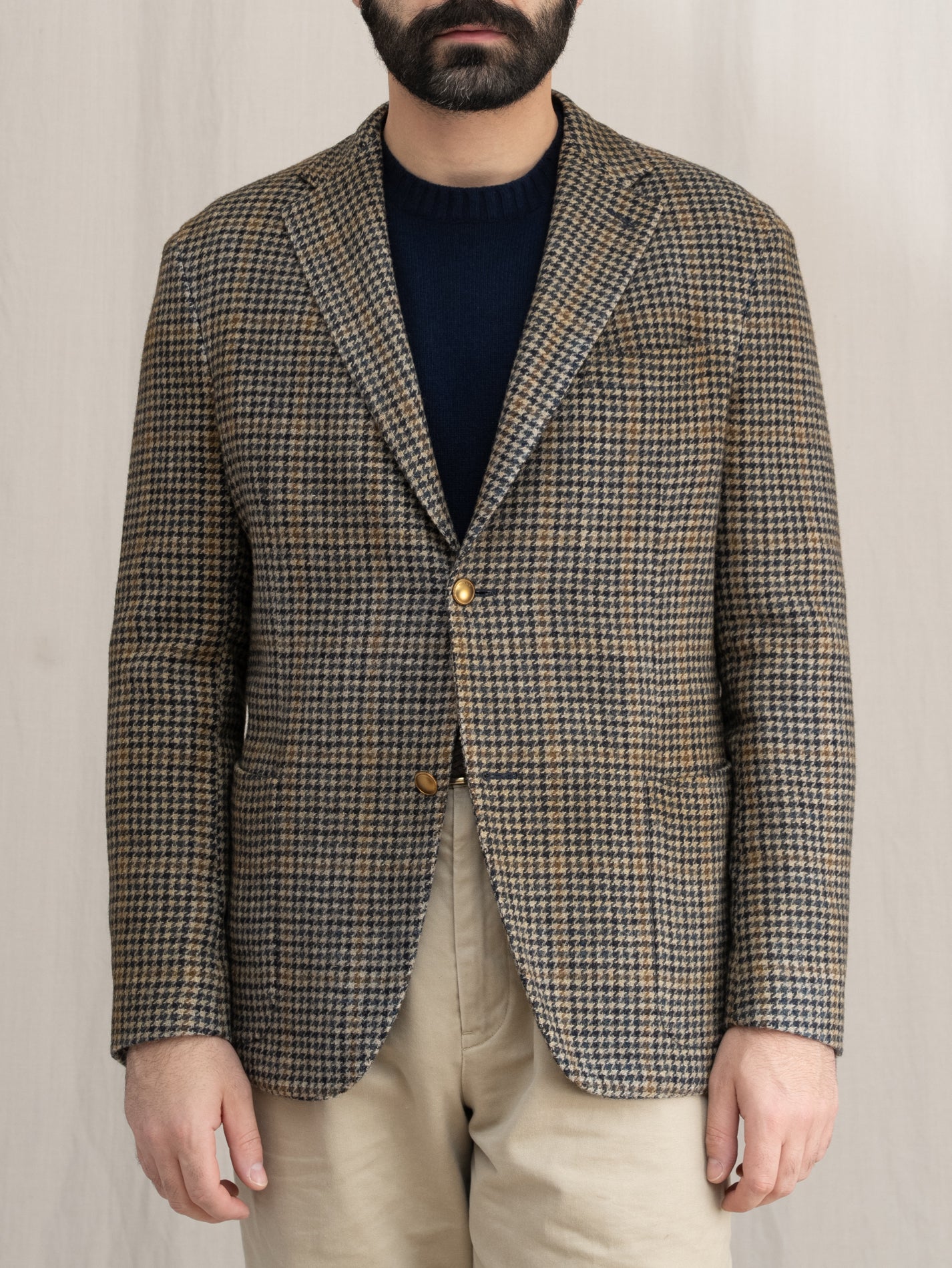 Single Breasted Houndstooth Wool Jacket Beige Gigi Jackets 48