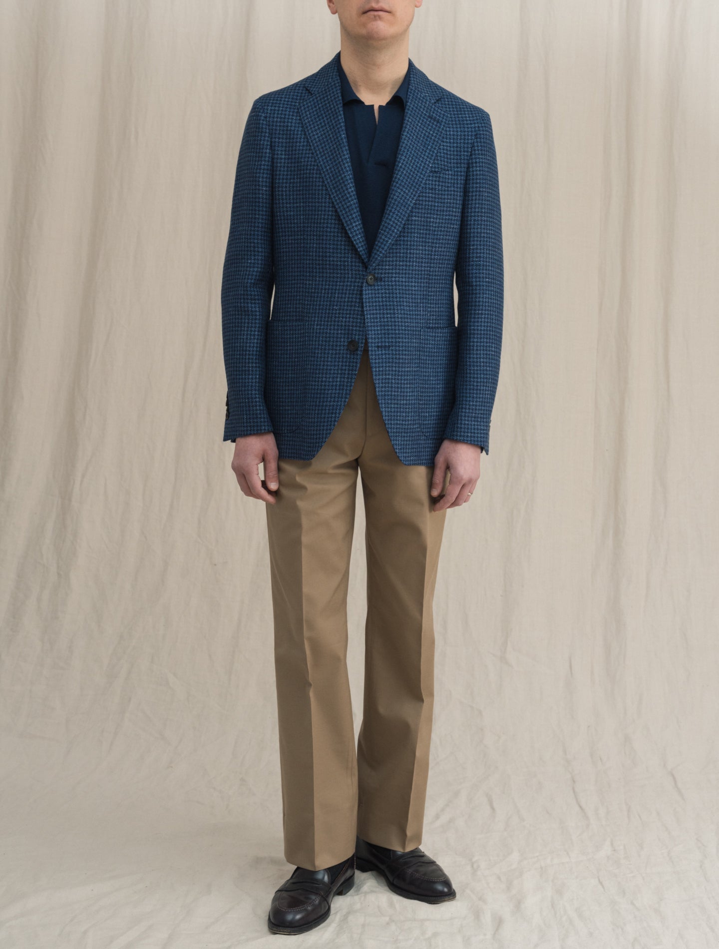 Single Breasted Houndstooth Wool Linen Jacket Blue Lardini Jackets 48