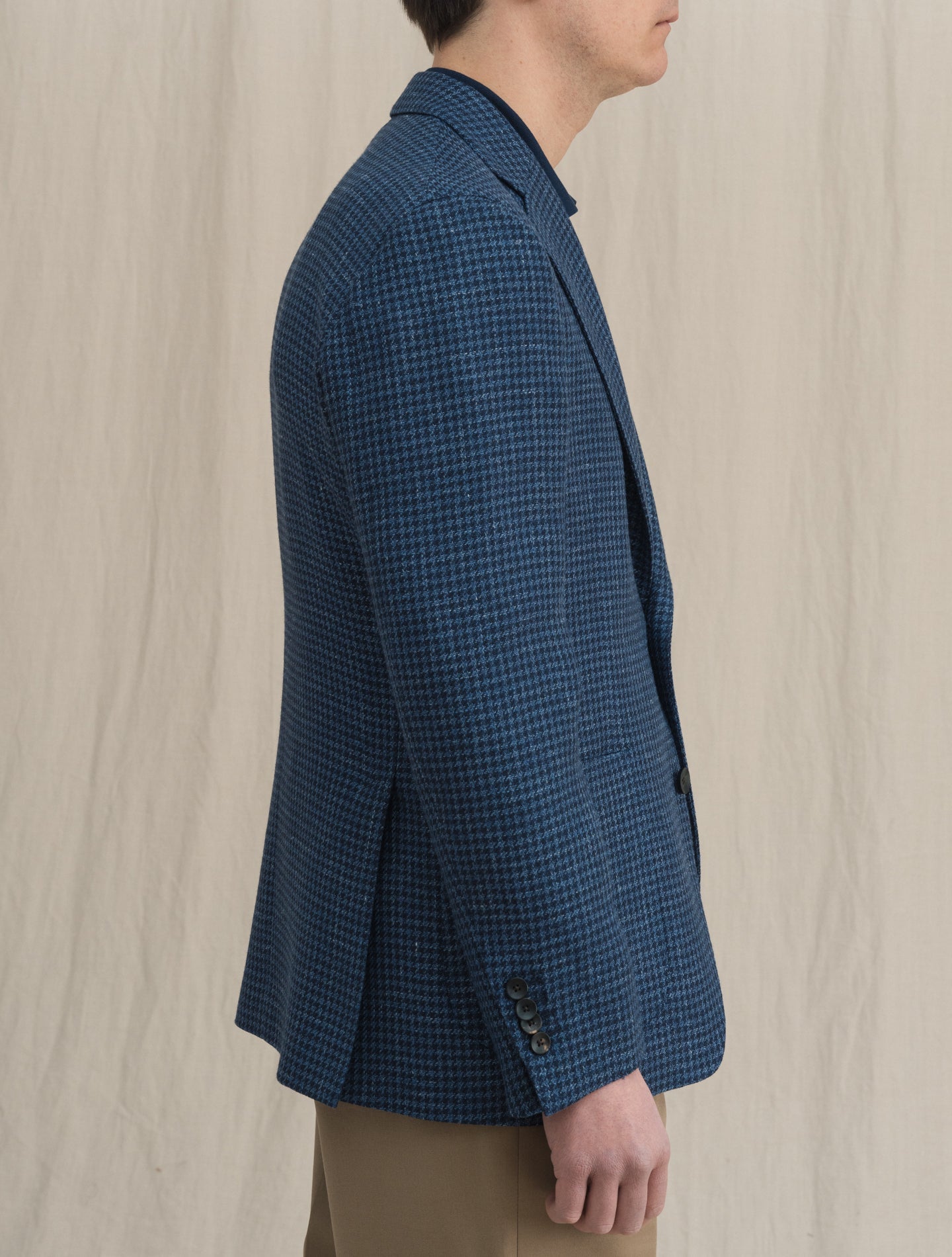 Single Breasted Houndstooth Wool Linen Jacket Blue Lardini Jackets 48