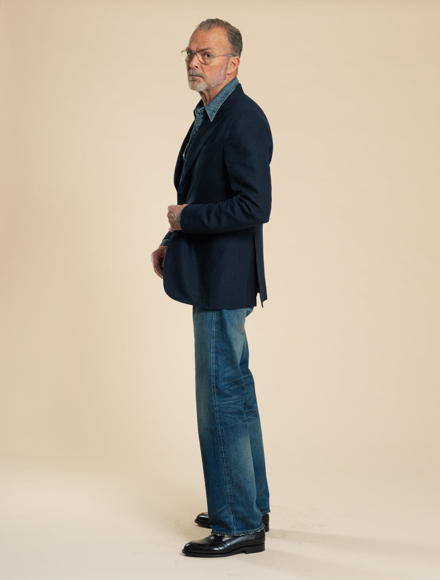 Single Breasted Linen Jacket Navy Caruso Jackets 48