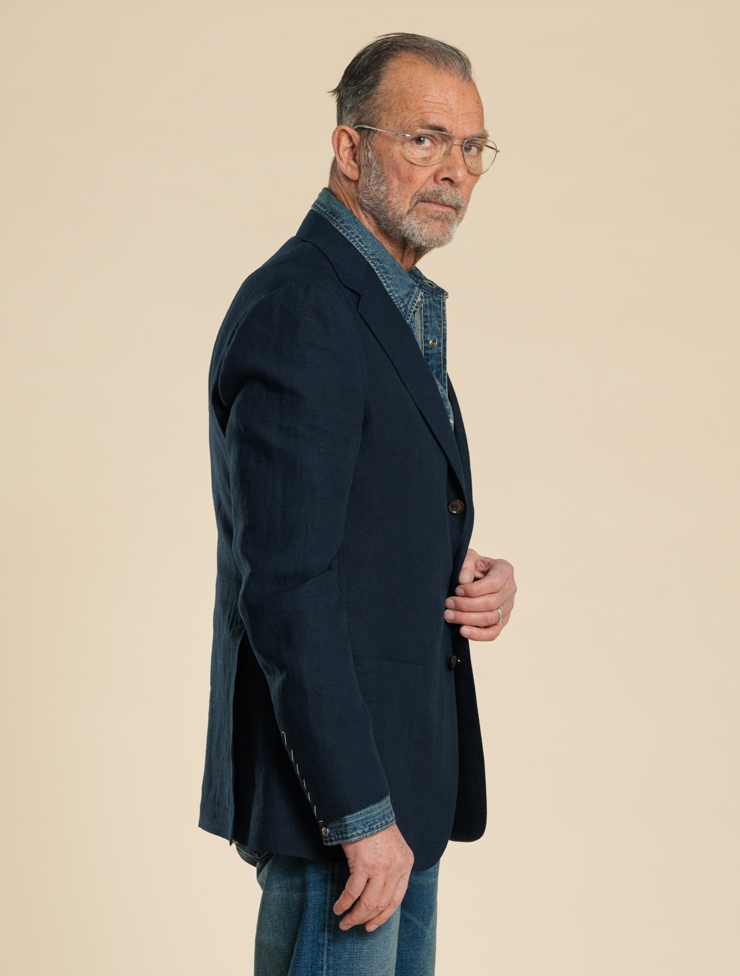 Single Breasted Linen Jacket Navy Caruso Jackets 48