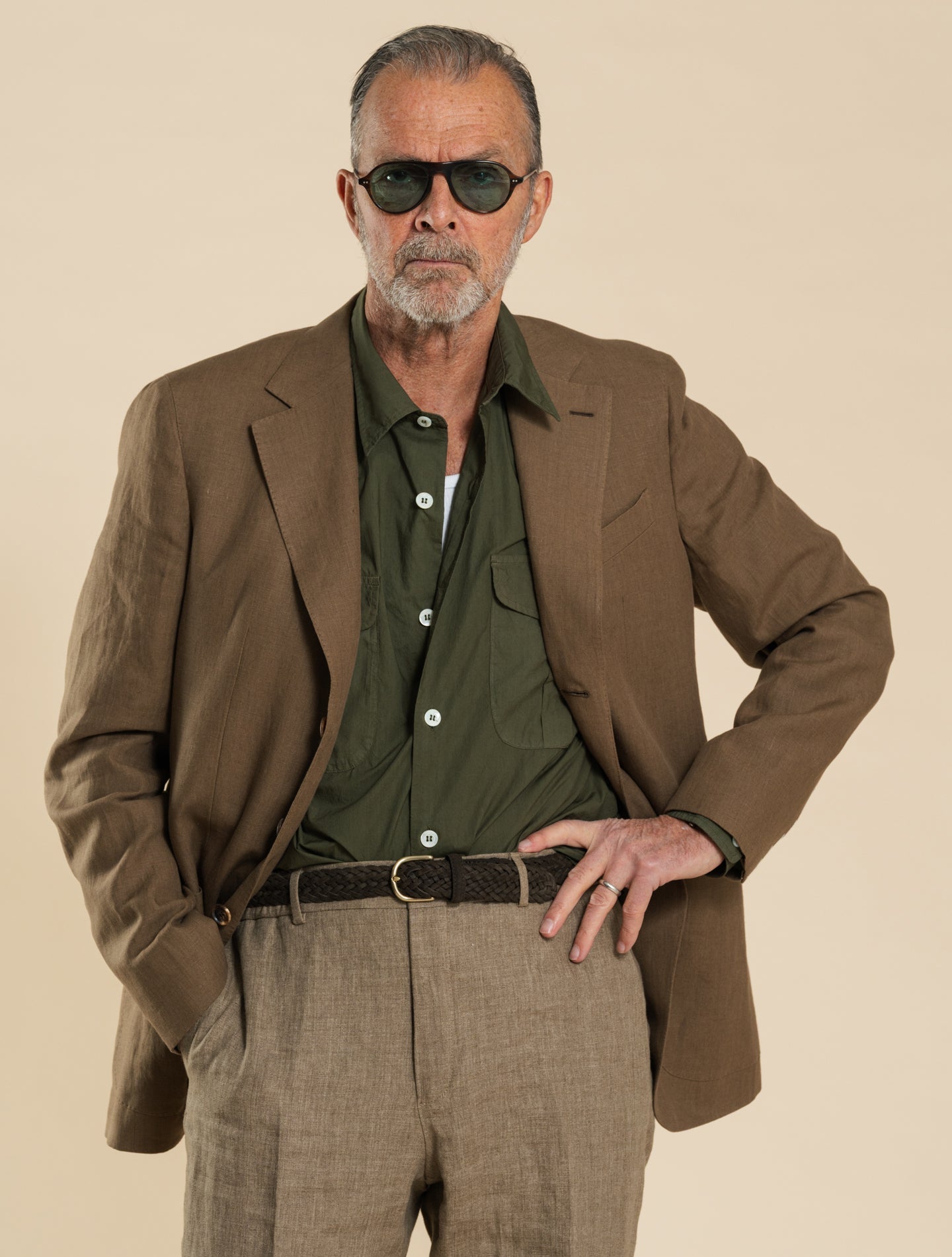 Single Breasted Linen Jacket Tan Caruso Jackets 48