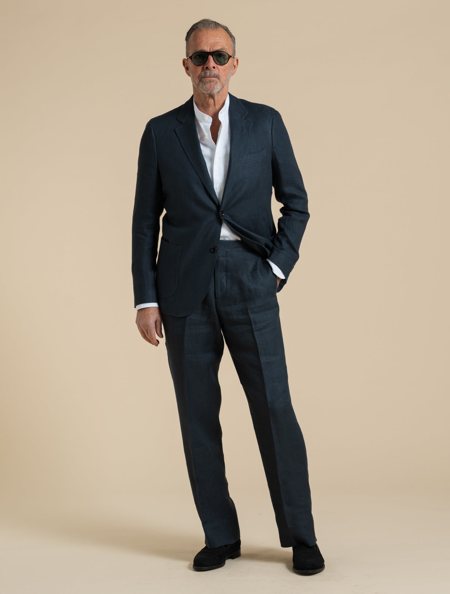 Single Breasted Linen Twill Suit Jacket Navy Lardini 48