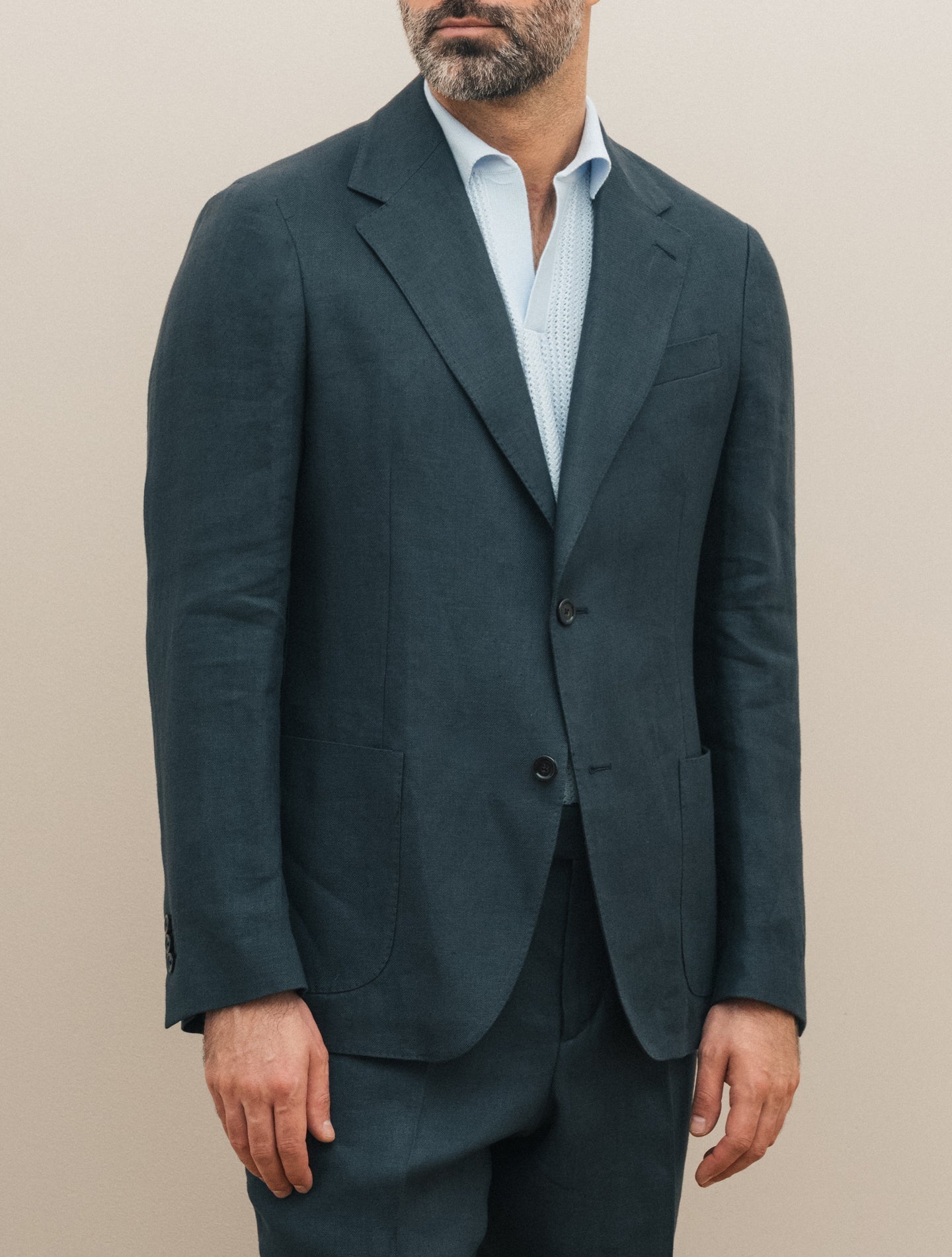 Single Breasted Linen Twill Suit Navy Lardini Suits 48