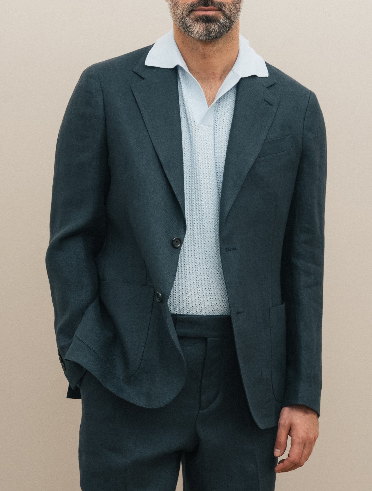 Single Breasted Linen Twill Suit Navy Lardini Suits 48