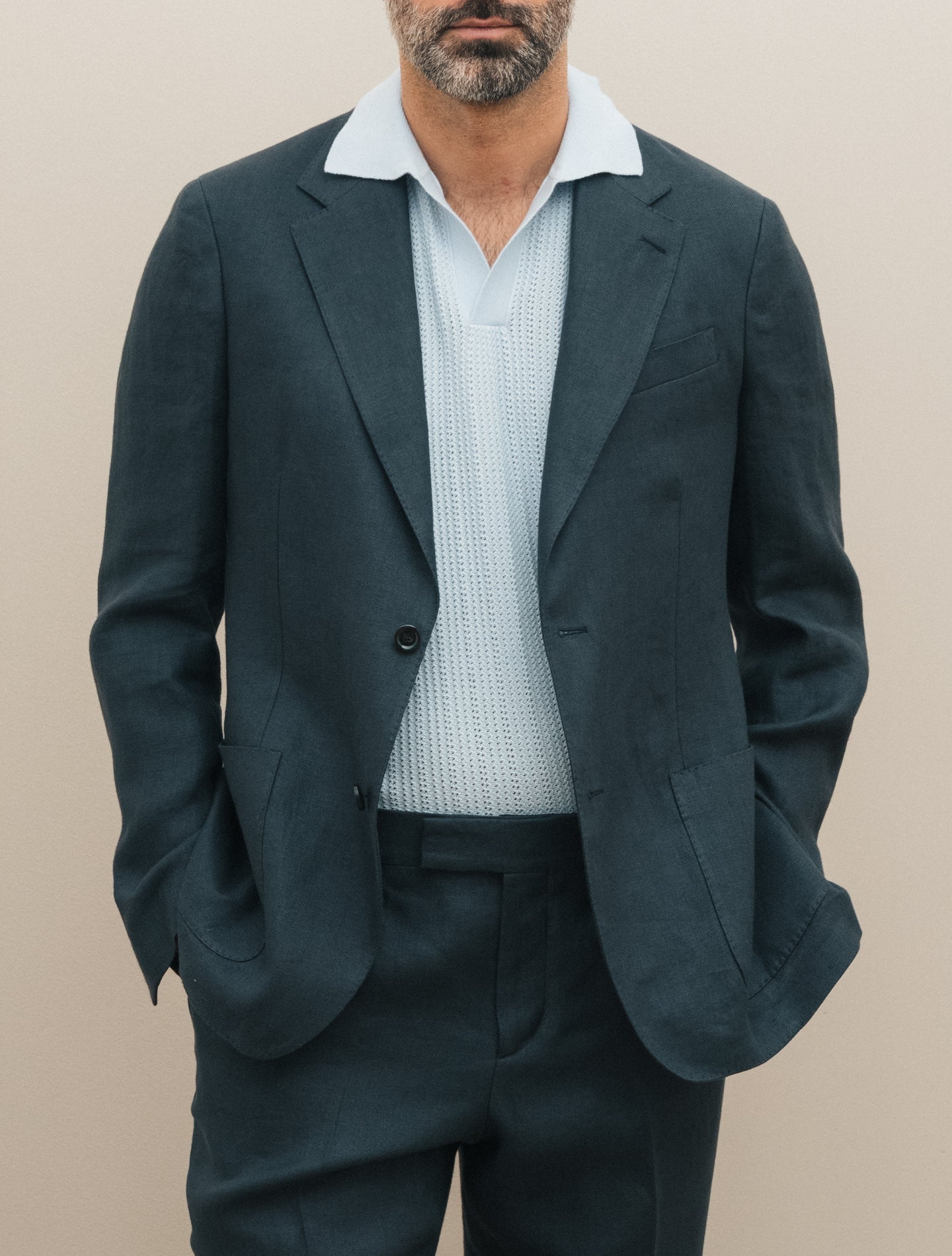 Single Breasted Linen Twill Suit Navy Lardini Suits 48