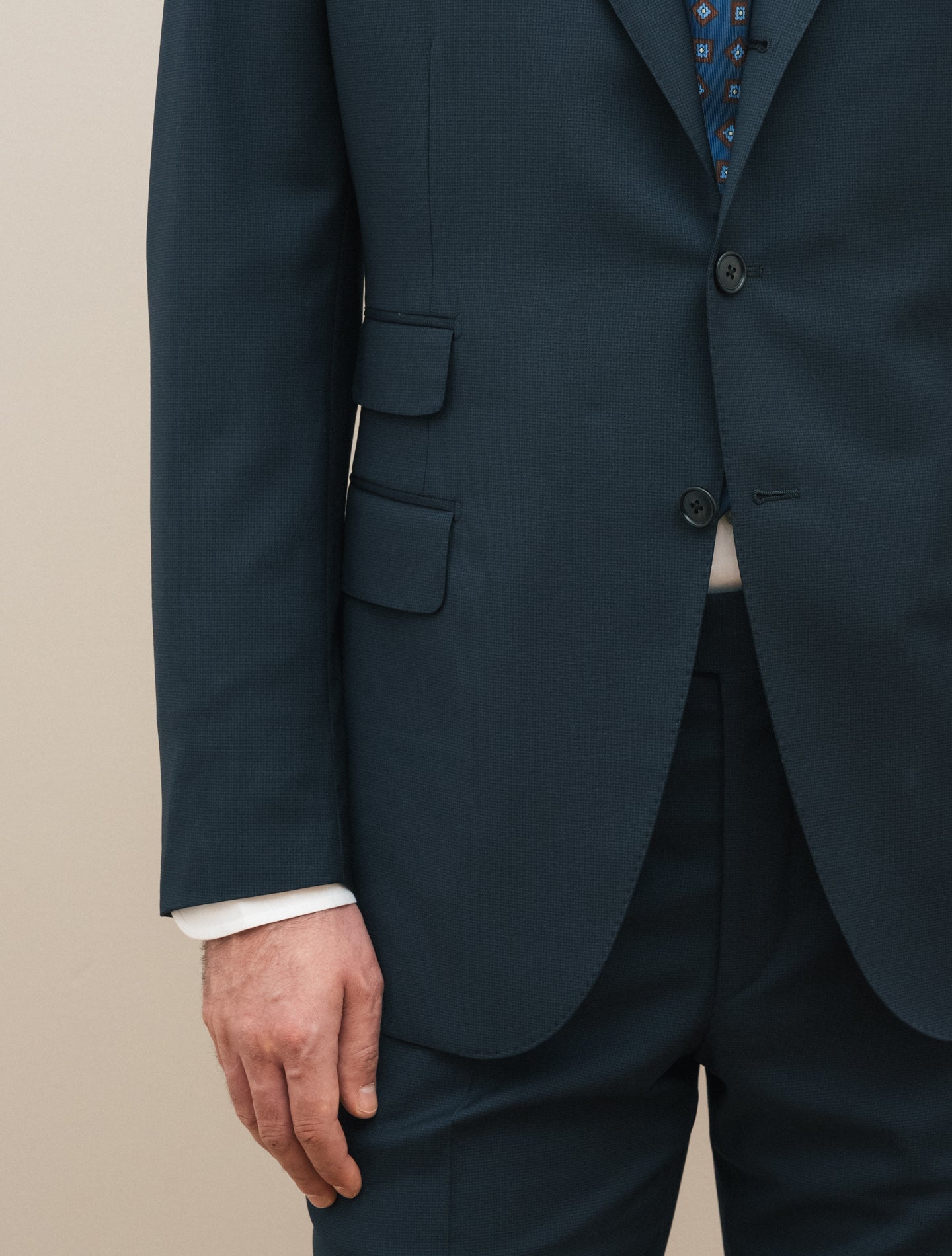 Single Breasted Microcheck Wool Suit Navy Belvest Suits 48