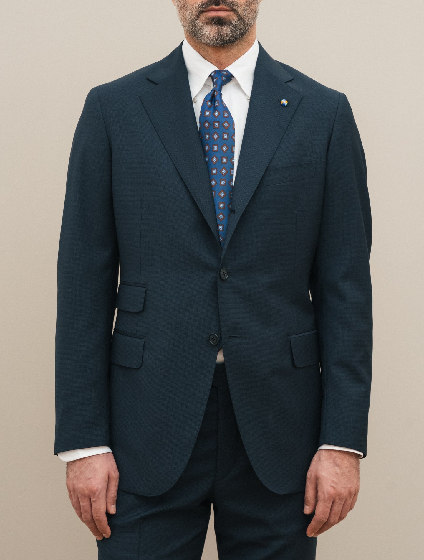 Single Breasted Microcheck Wool Suit Navy Belvest Suits 48