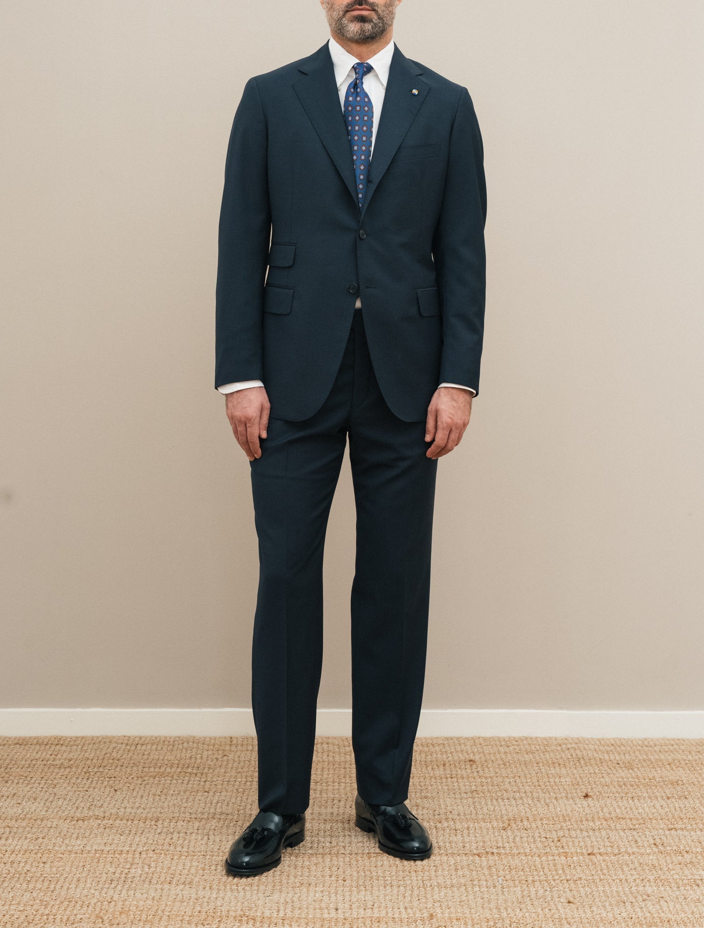 Single Breasted Microcheck Wool Suit Navy Belvest Suits 48