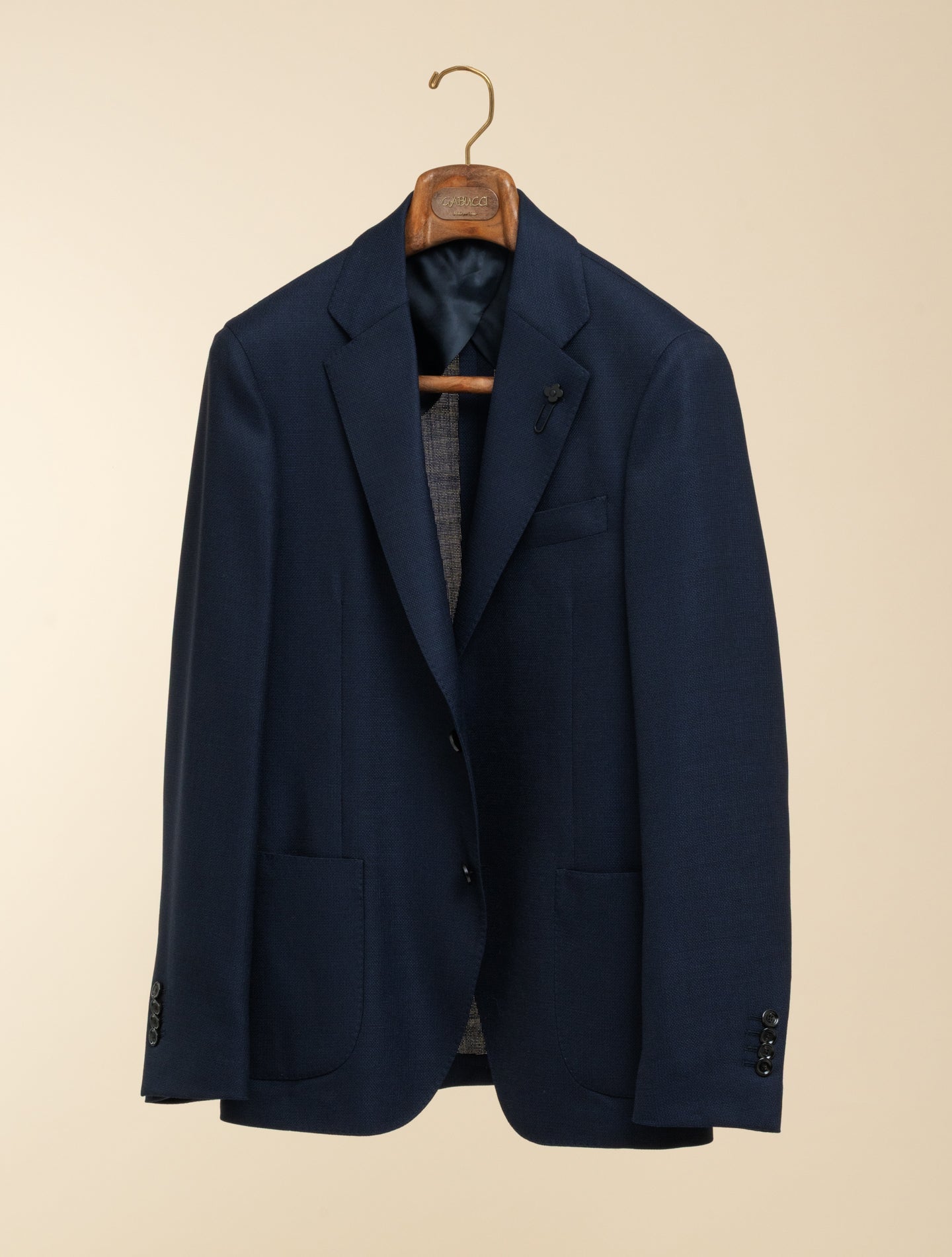 Single Breasted Wool Hopsack Jacket Navy Lardini Jackets 48