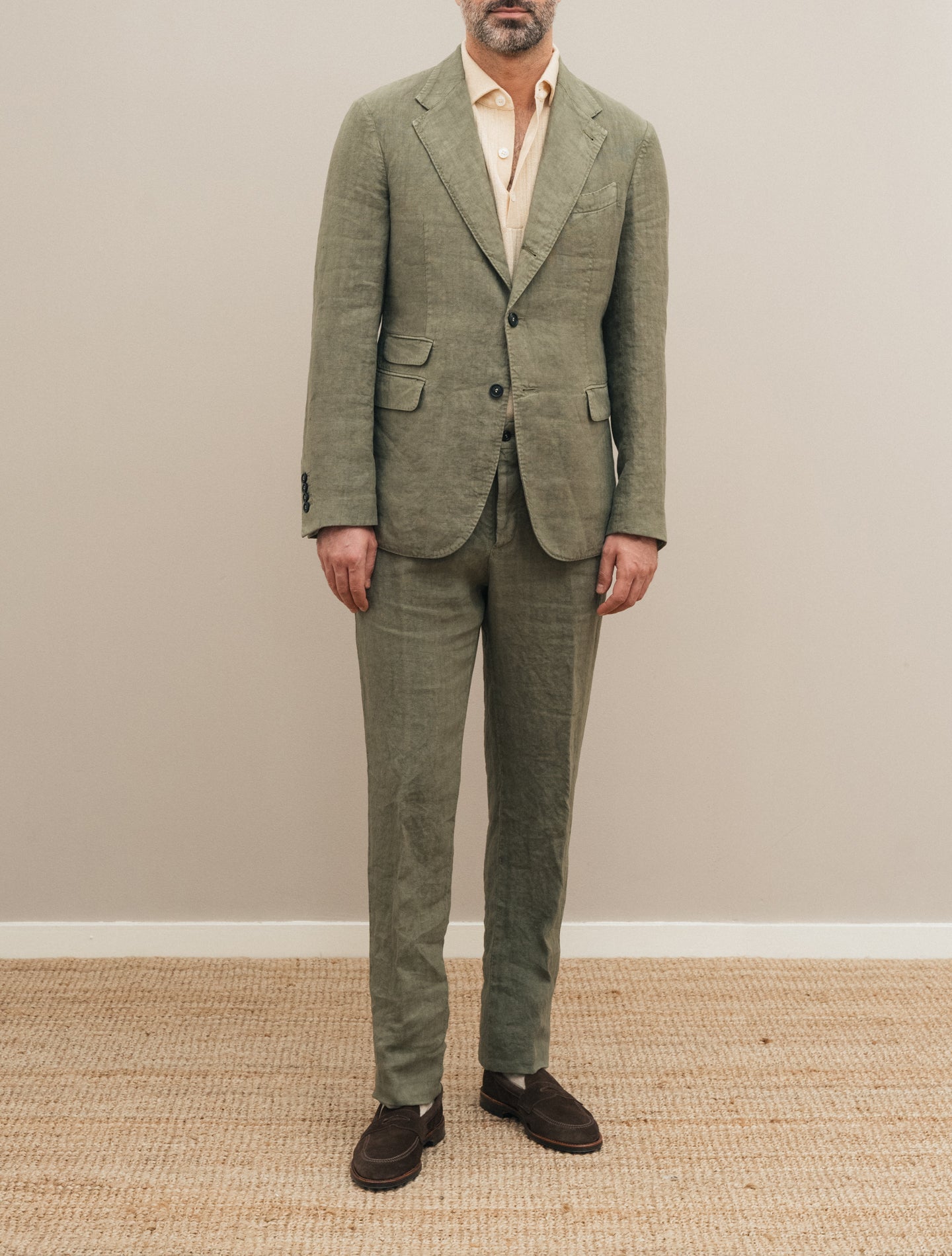 Sloop Single Breasted Linen Suit Green Massimo Alba Suits 46