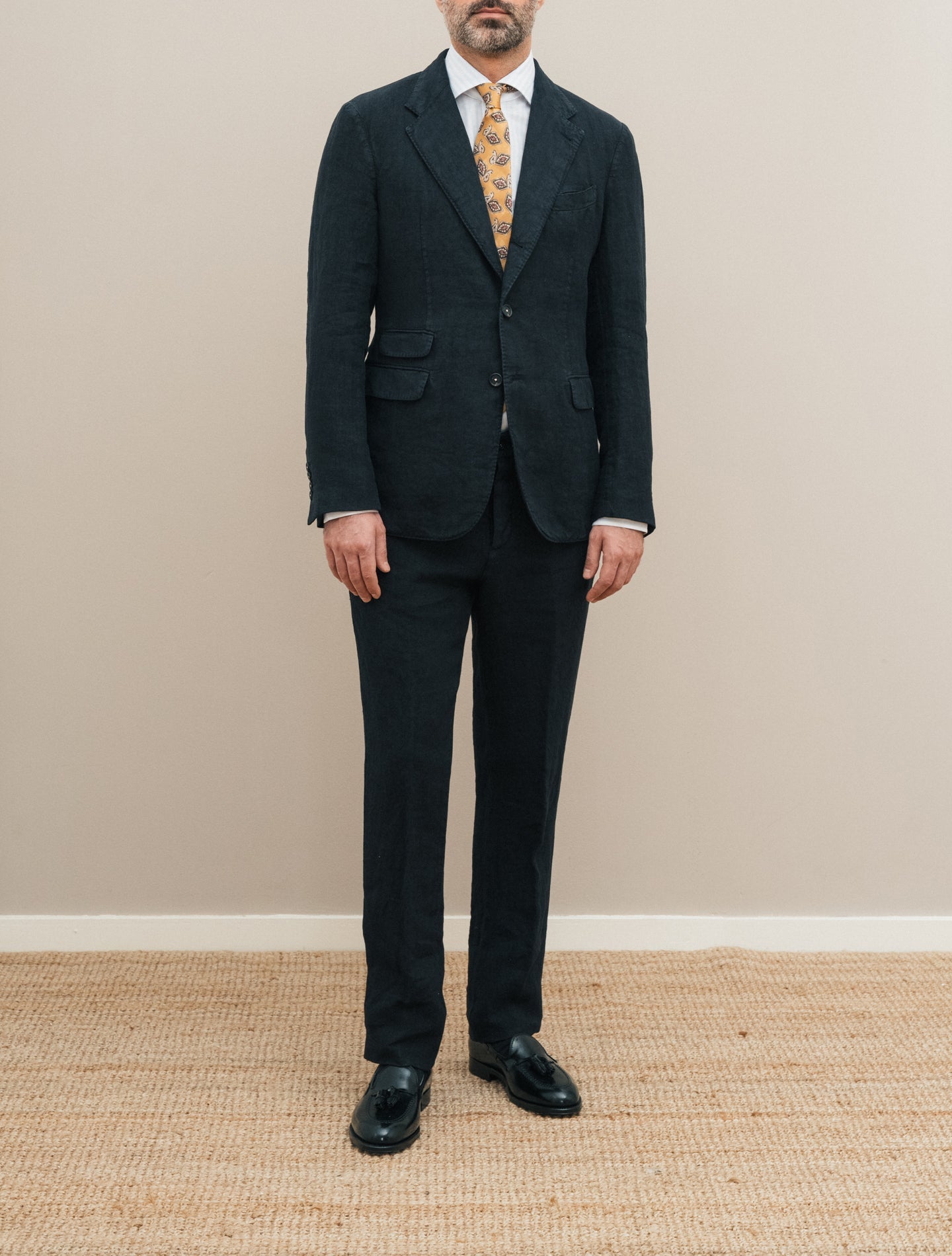 Sloop Single Breasted Linen Suit Navy Massimo Alba Suits 46