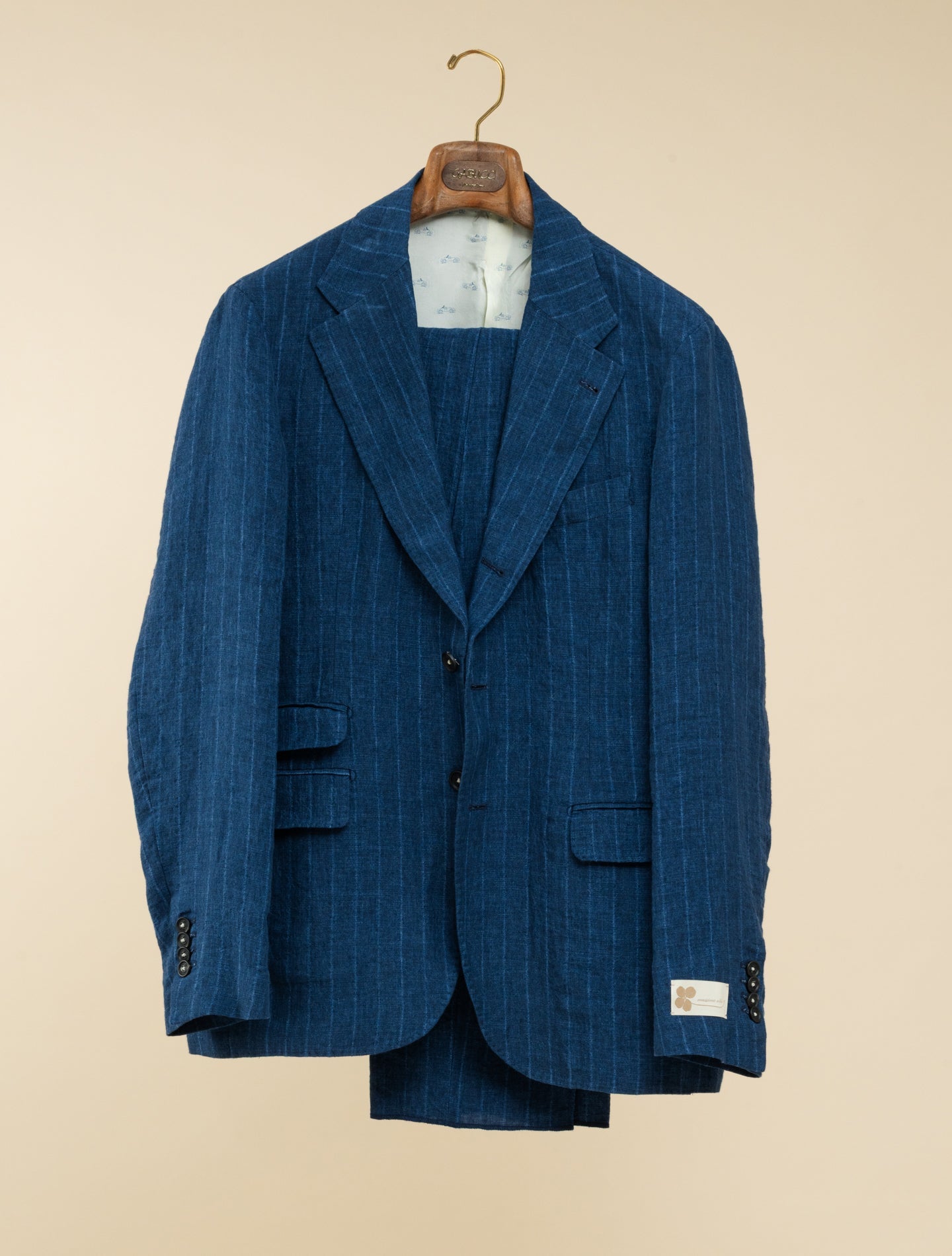 Sloop Single Breasted Pinstriped Linen Suit Navy Massimo Alba Suits 48