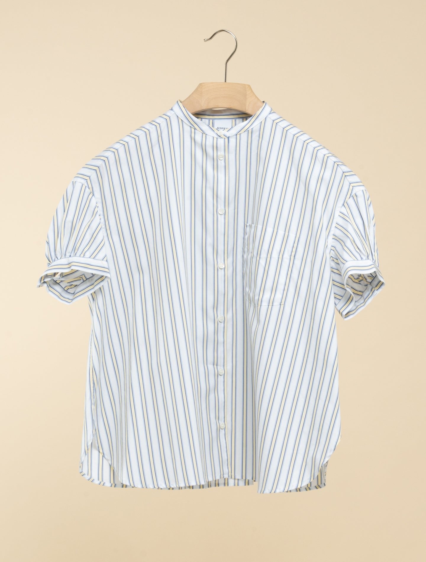 Striped A - lined Poplin Short Sleeve Shirt Yellow Aspesi Shirts IT 38