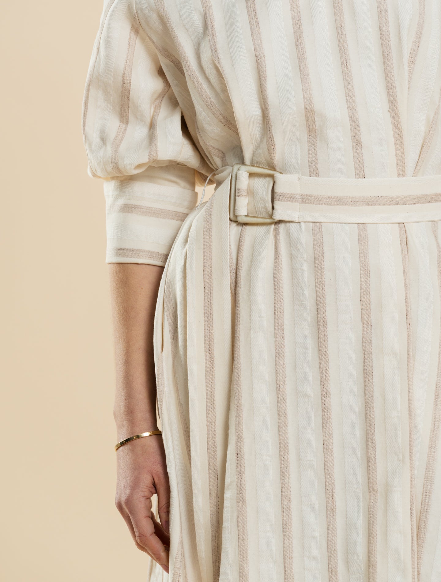 Striped Belted Cotton Linen Dress Beige Fedeli Dresses IT 38
