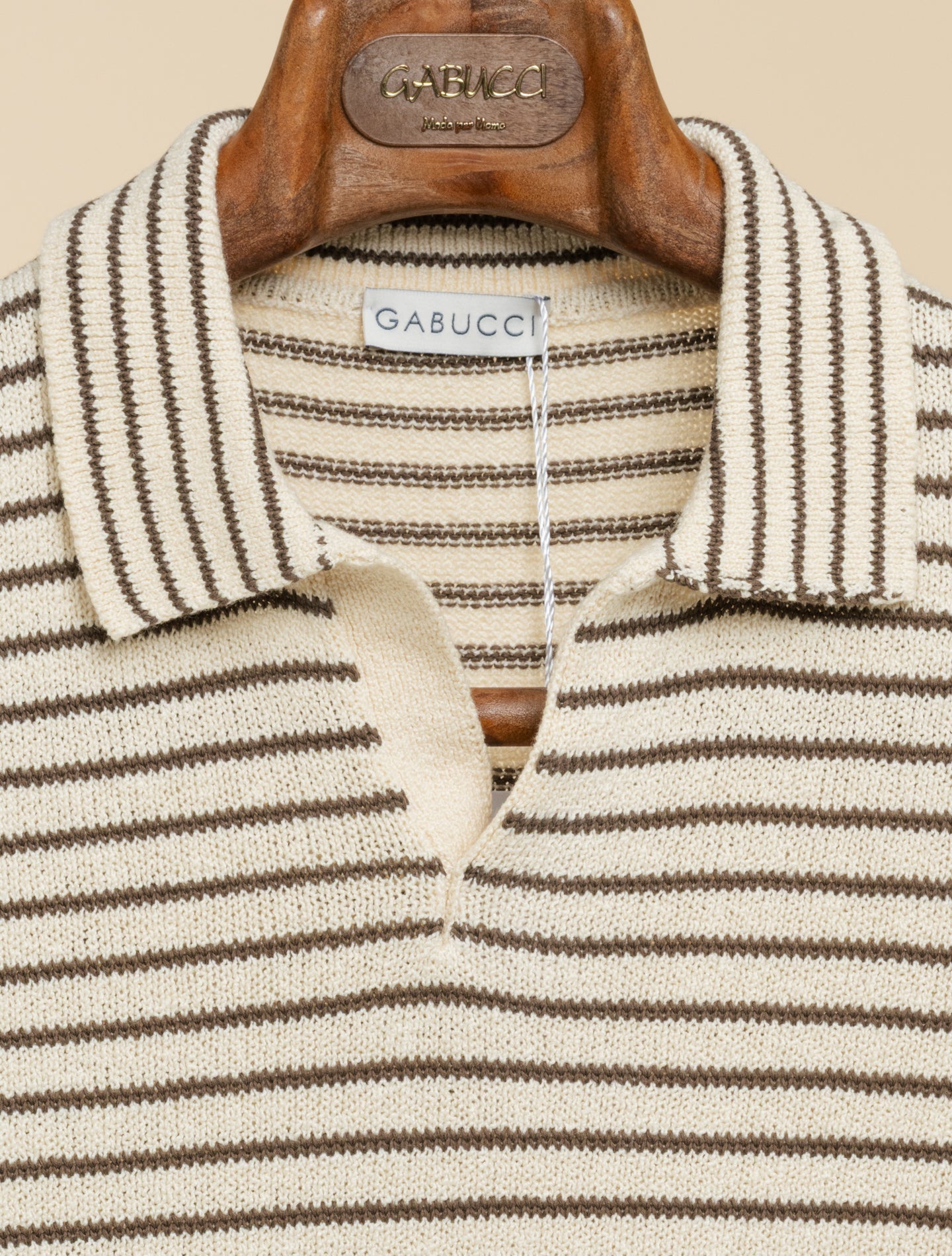 Striped Cotton Cashmere Polo Shirt Short Sleeve Brown Gabucci Polo shirts 48