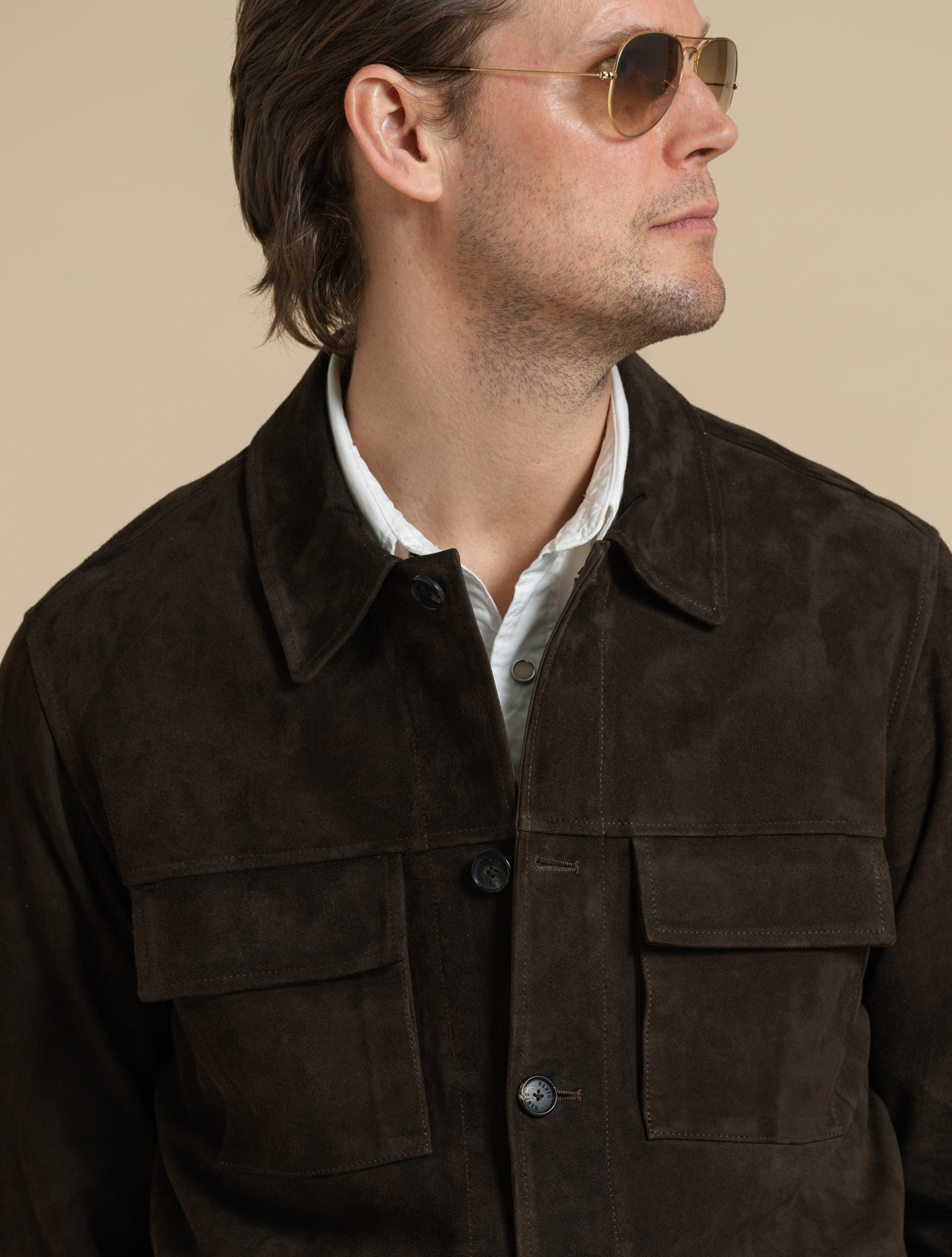 Suede Field Safari Jacket Dark Brown Manto Outerwear 48
