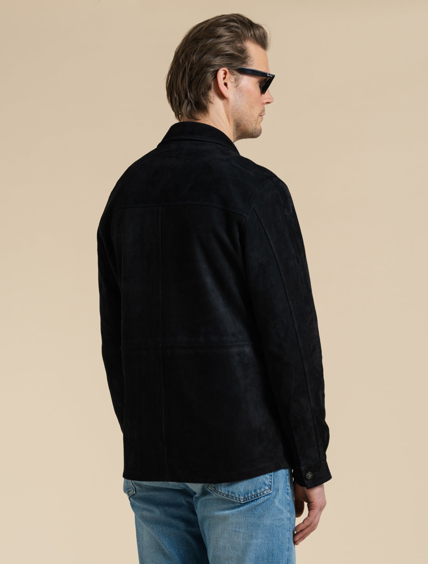 Suede Field Safari Jacket Navy Manto Outerwear 48