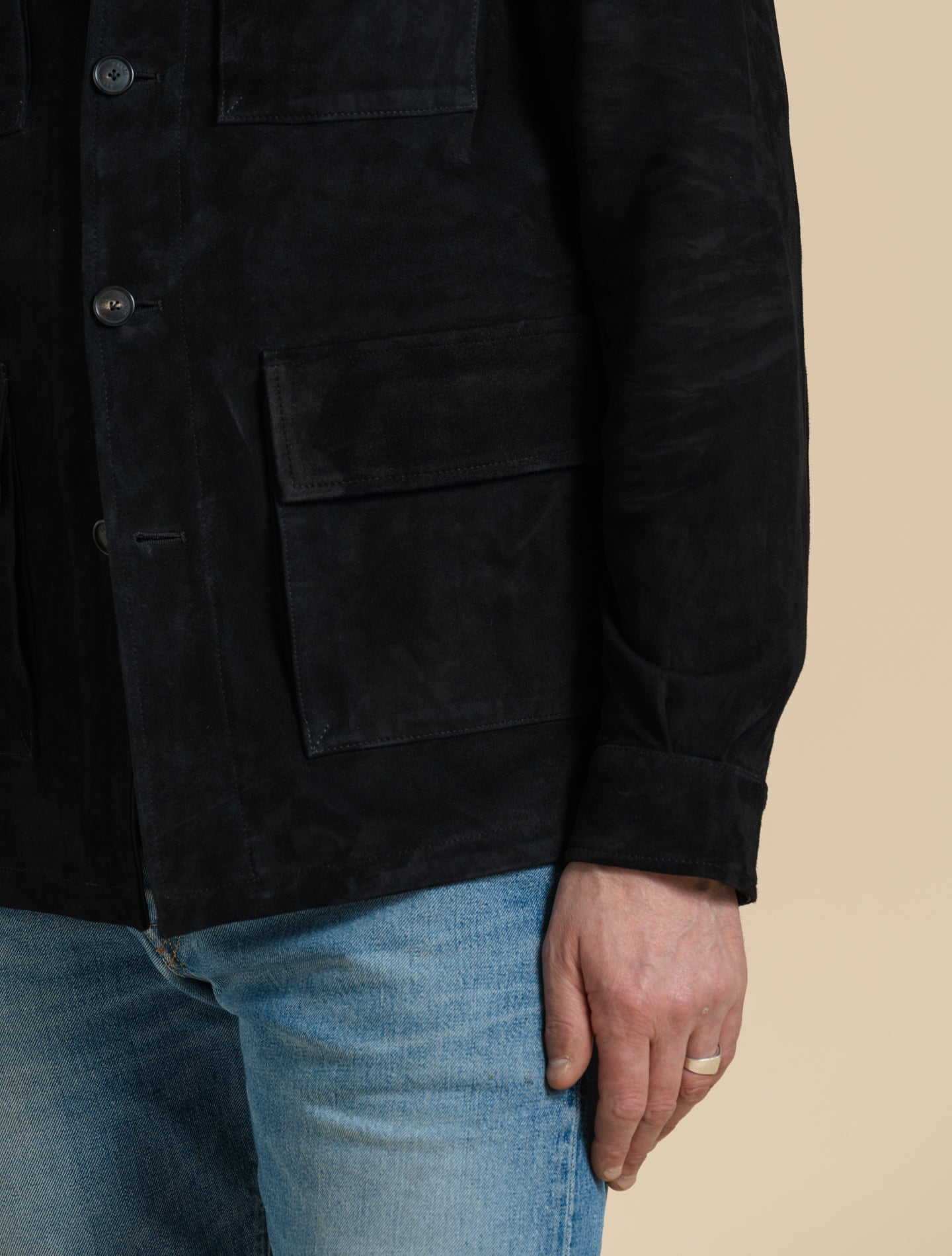 Suede Field Safari Jacket Navy Manto Outerwear 48