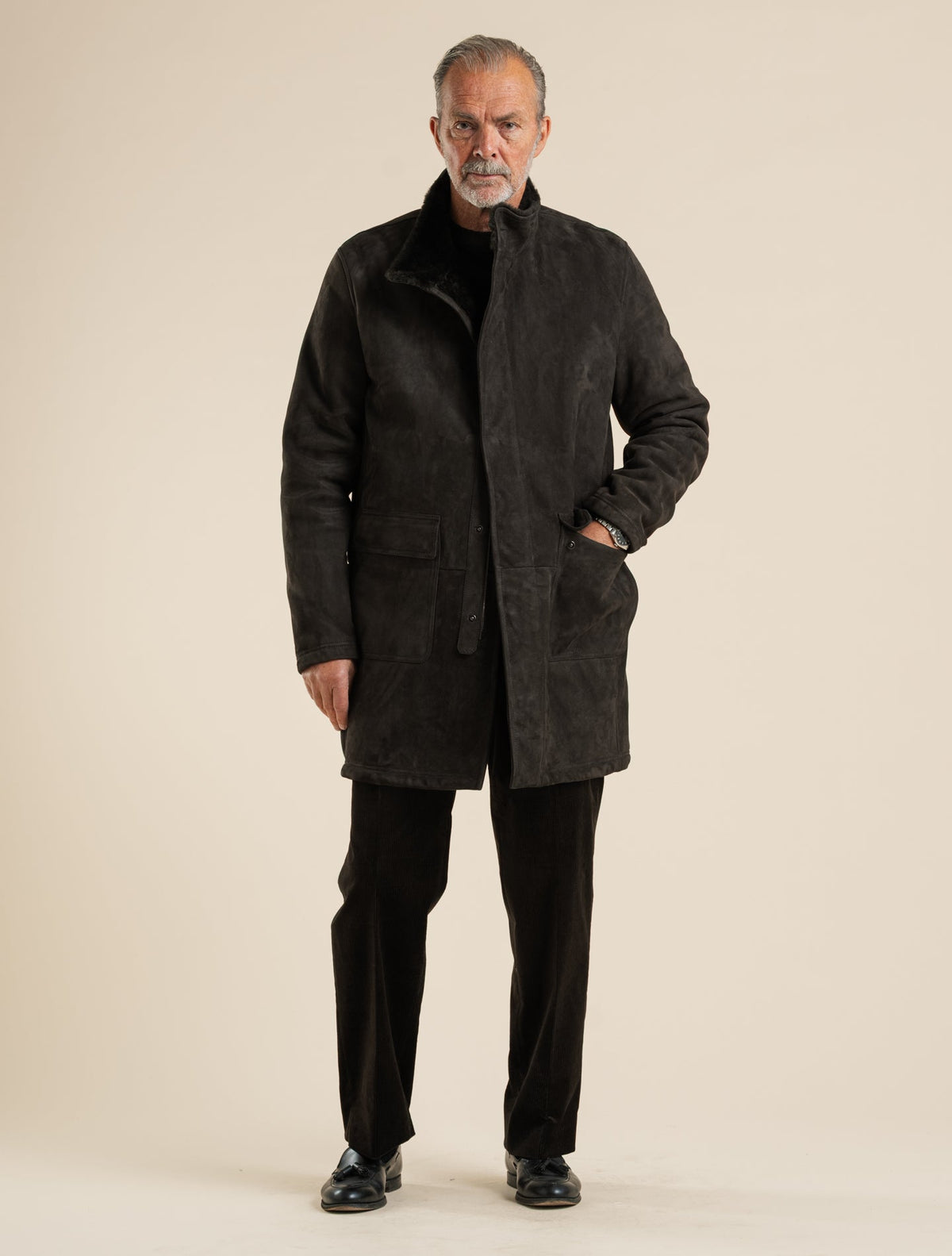 Suede Sherling Jacket Dark Brown Cesare Attolini Outerwear 50
