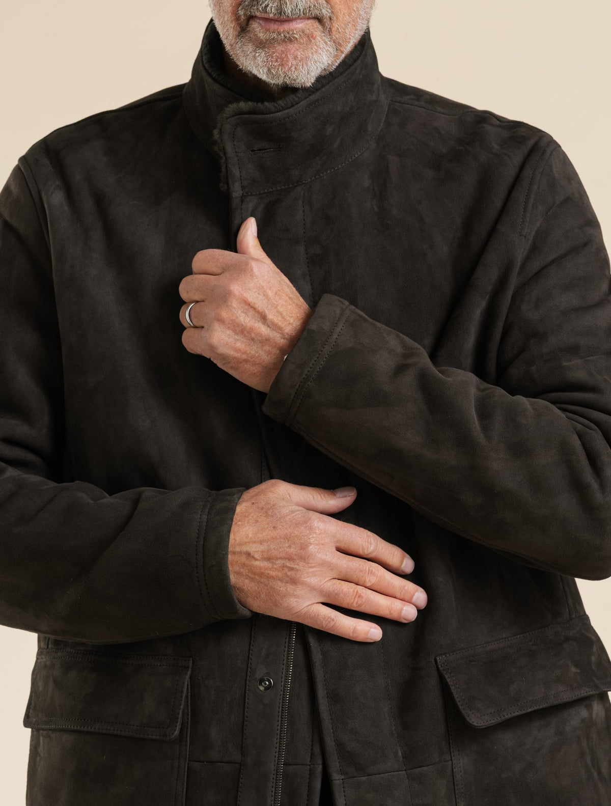 Suede Sherling Jacket Dark Brown Cesare Attolini Outerwear 50
