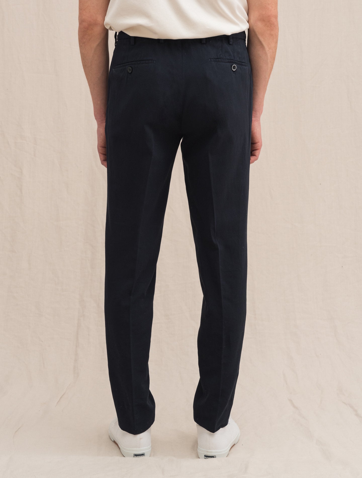Tapered Fit Cotton Linen Trousers Navy Incotex Trousers 46