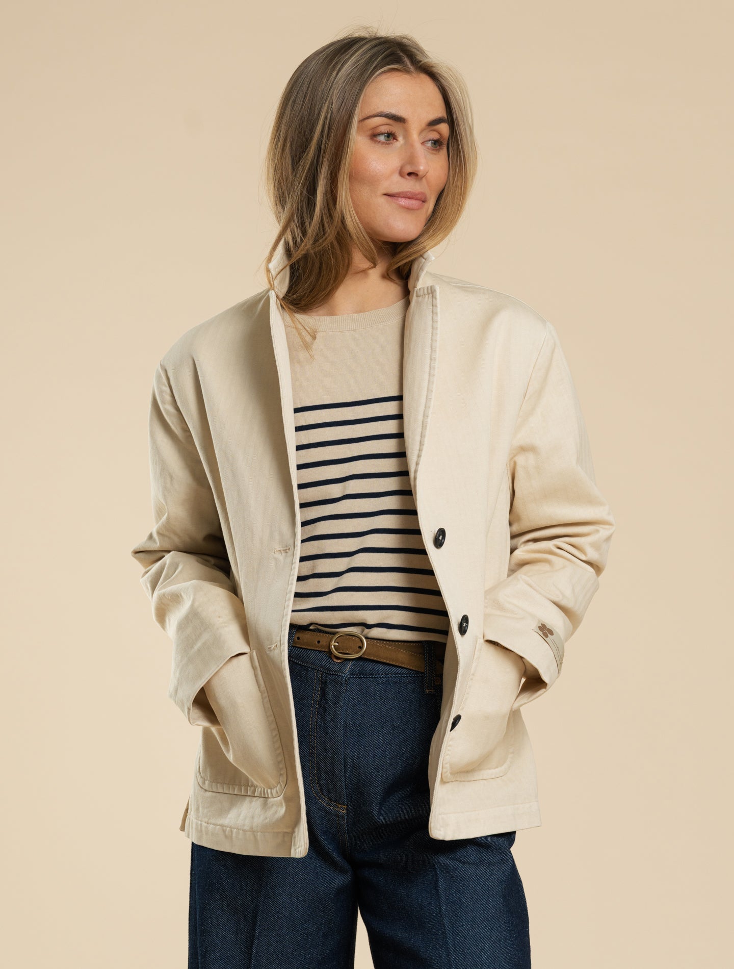 Tebe Cotton Herringbone Jacket Champagne Massimo Alba Jackets XS