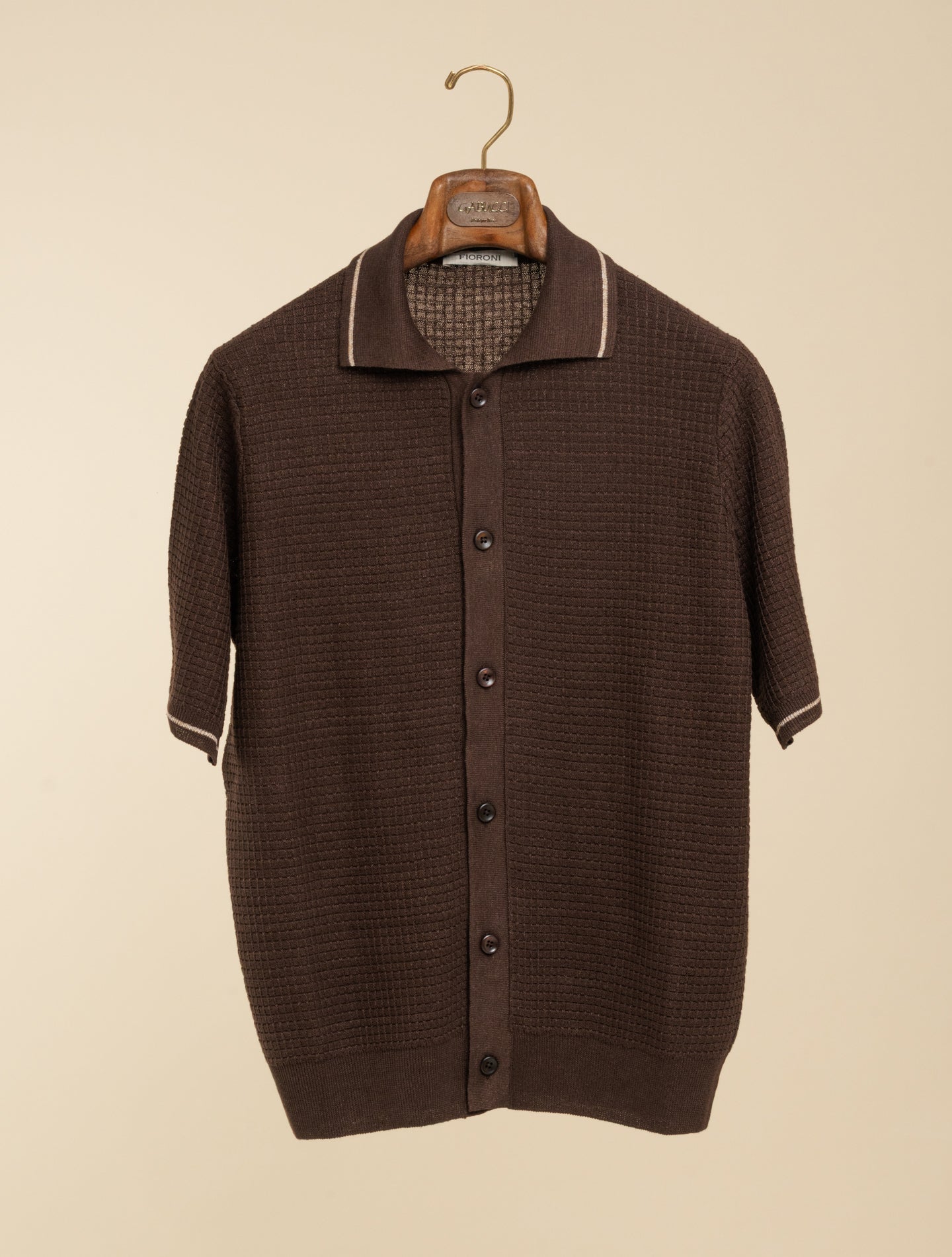 Textured Knit Polo Shirt Short Sleeve Brown Fioroni Polo shirts 48