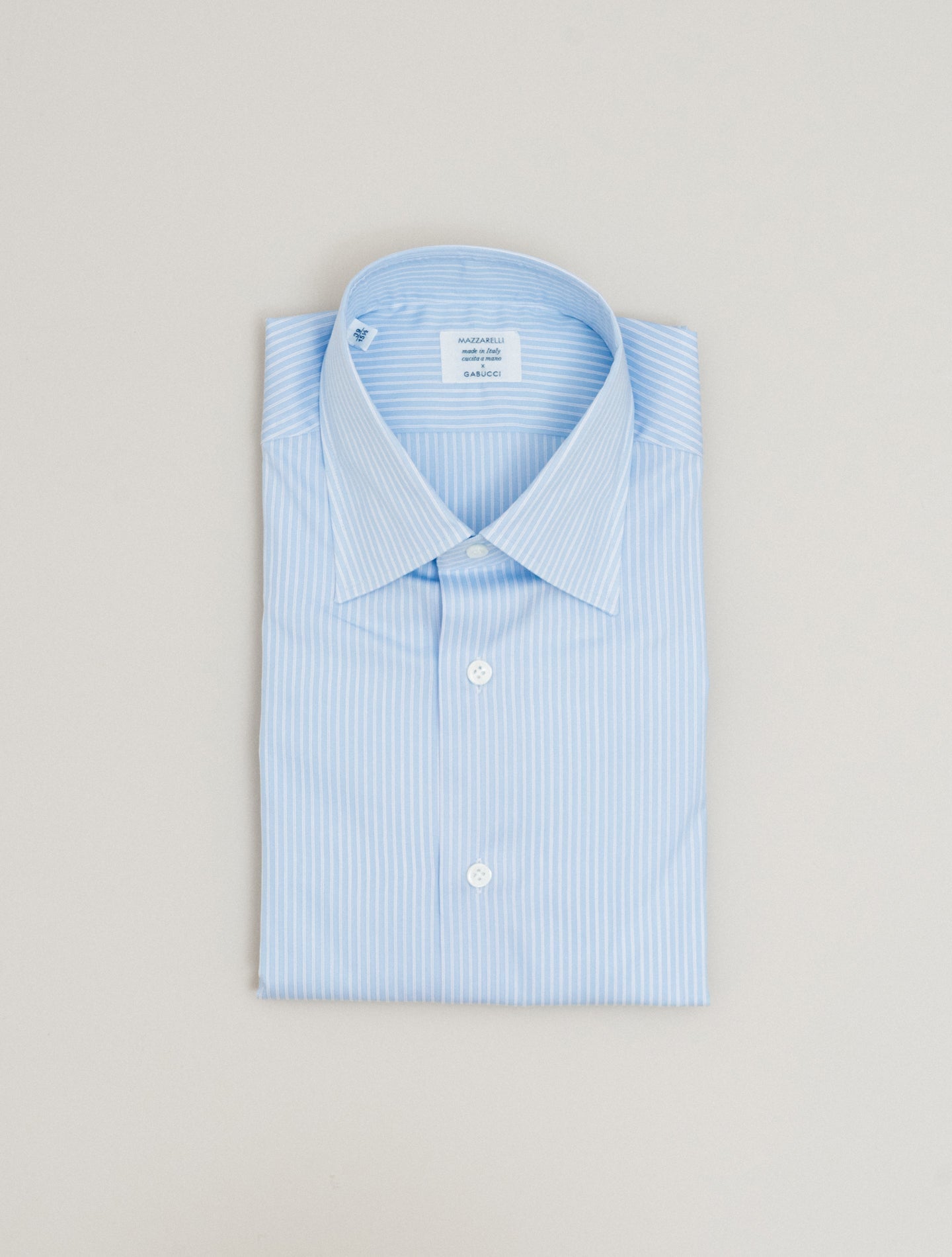 Turn Down Striped Cotton Shirt Light Blue Mazzarelli Shirts 38