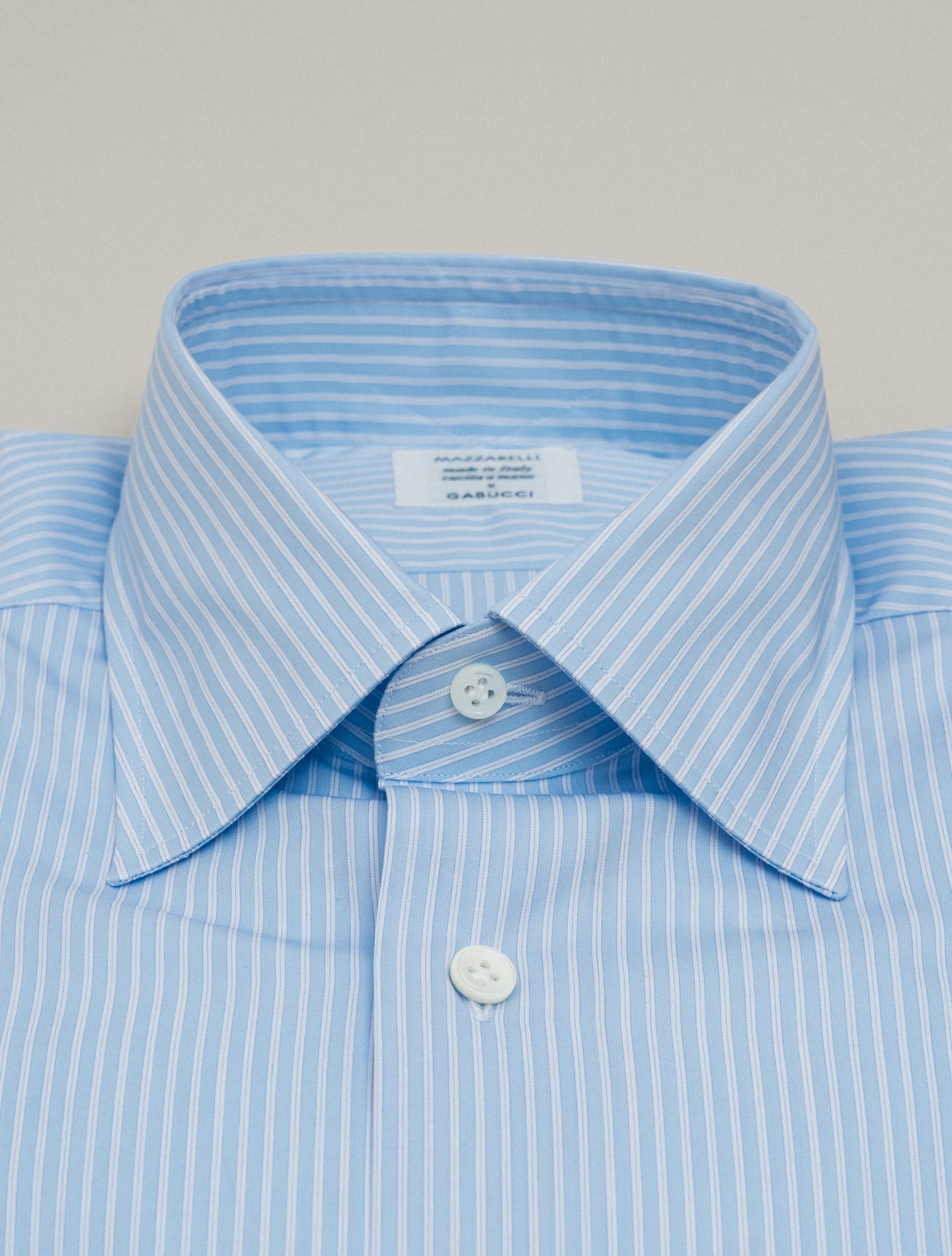 Turn Down Striped Cotton Shirt Light Blue Mazzarelli Shirts 38