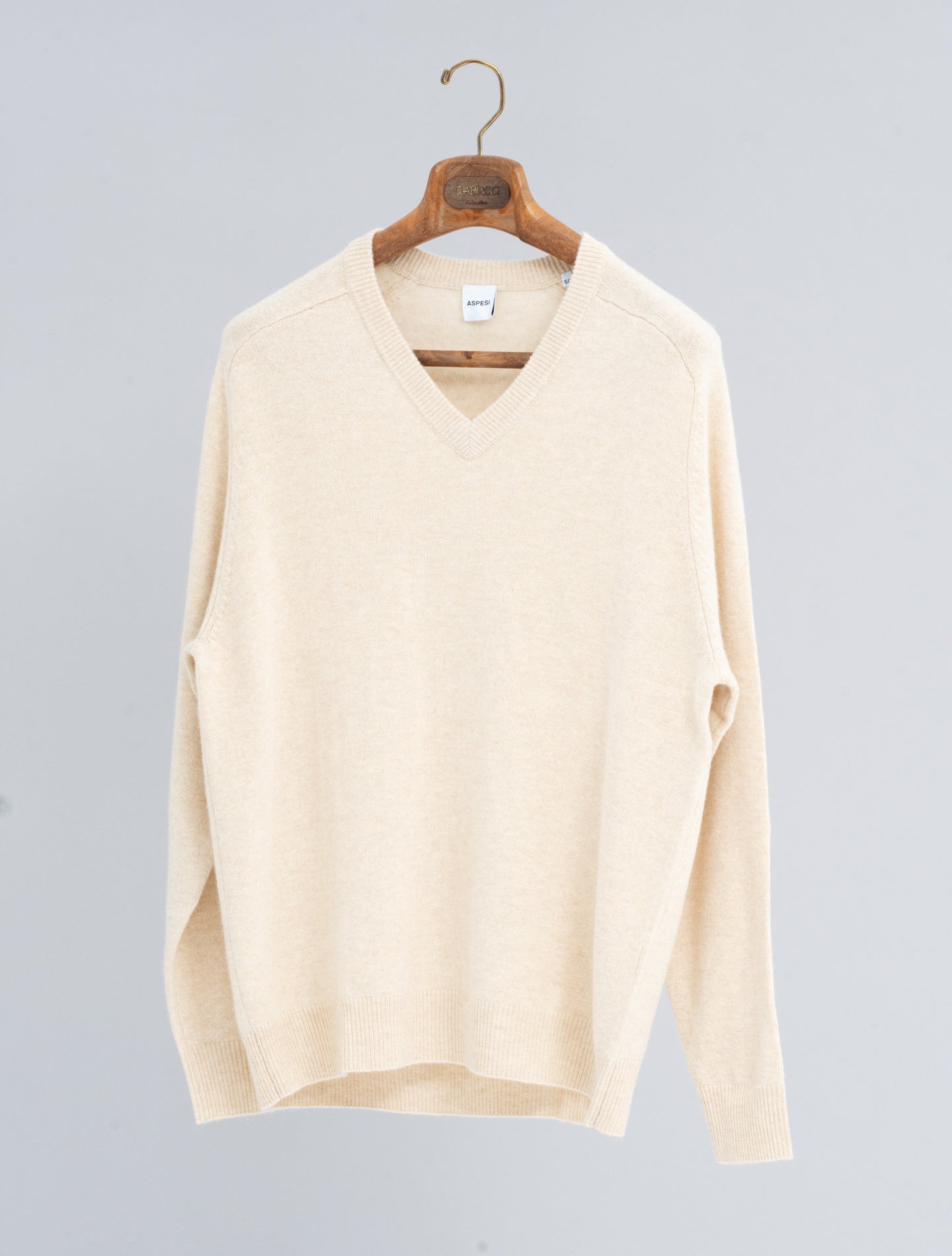 V - neck Saddle Shoulder Sweater Natural Aspesi Knitwear 48